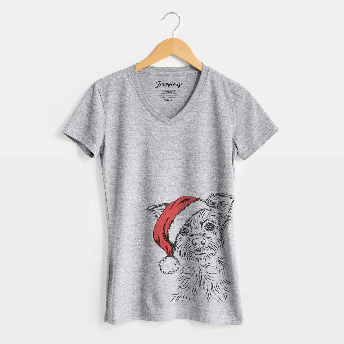 Santa Bingo the Yorkshire Terrier - Women's V-neck Shirt