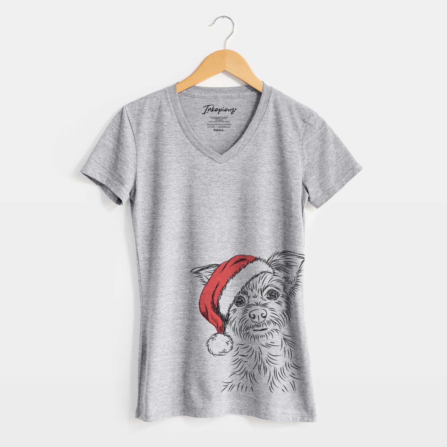 Santa Bingo the Yorkshire Terrier - Women's V-neck Shirt