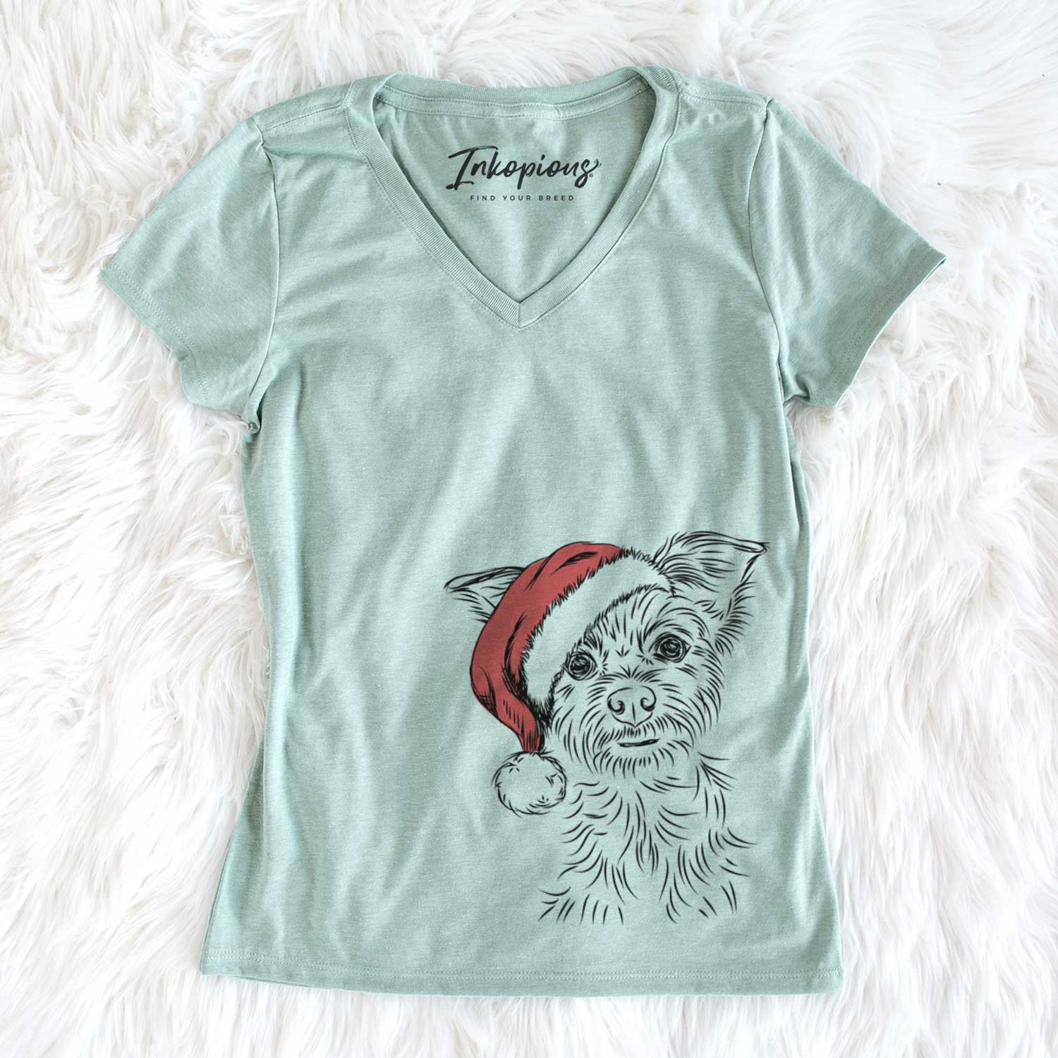 Santa Bingo the Yorkshire Terrier - Women's V-neck Shirt