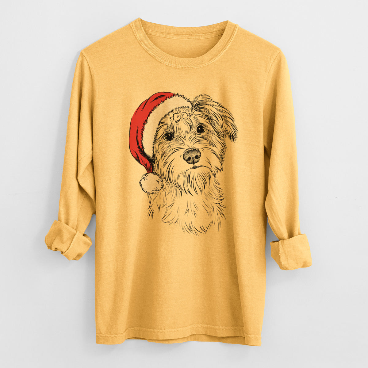 Santa Birdee the Schnauzer Mix - Heavyweight 100% Cotton Long Sleeve