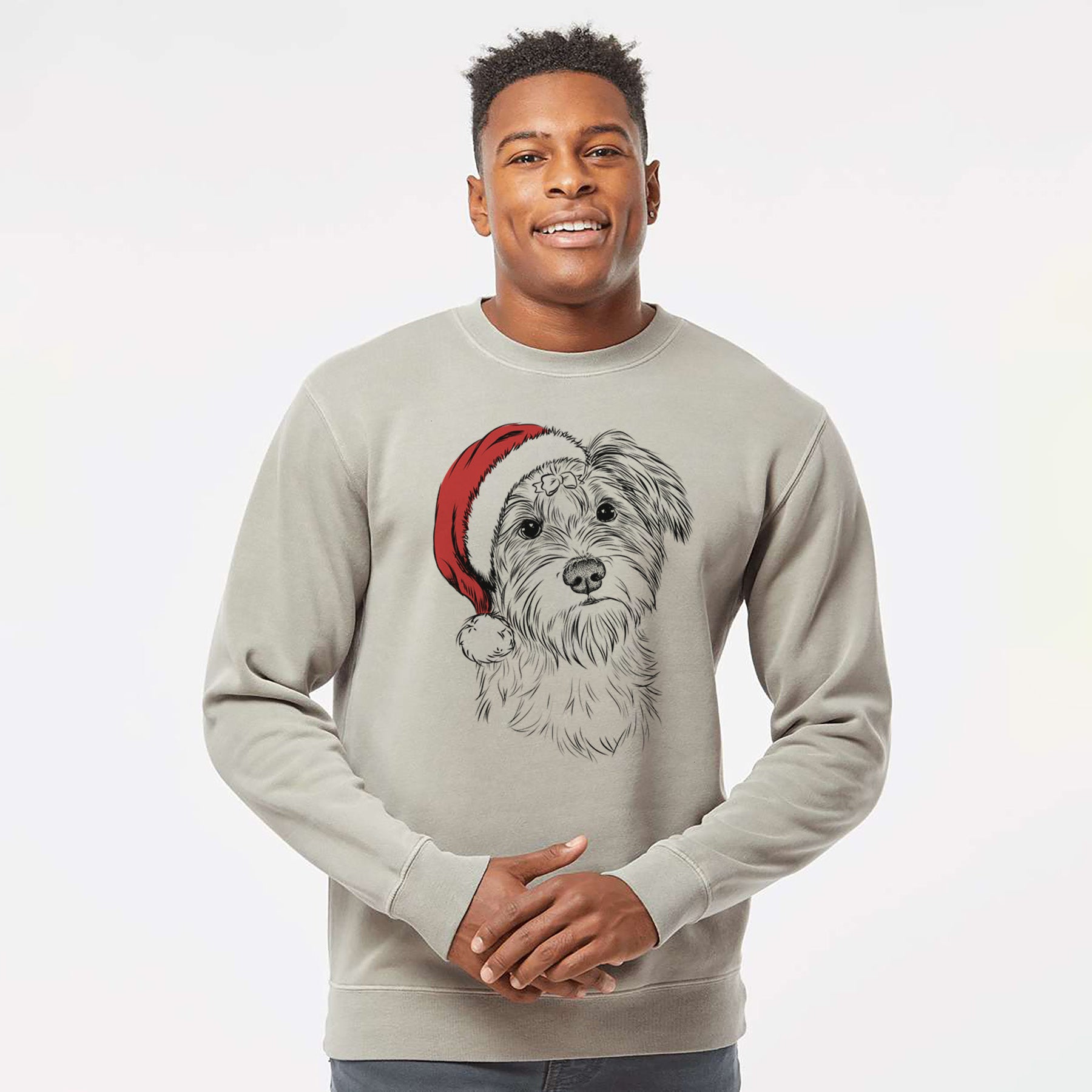 Santa Birdee the Schnauzer Mix - Unisex Pigment Dyed Crew Sweatshirt