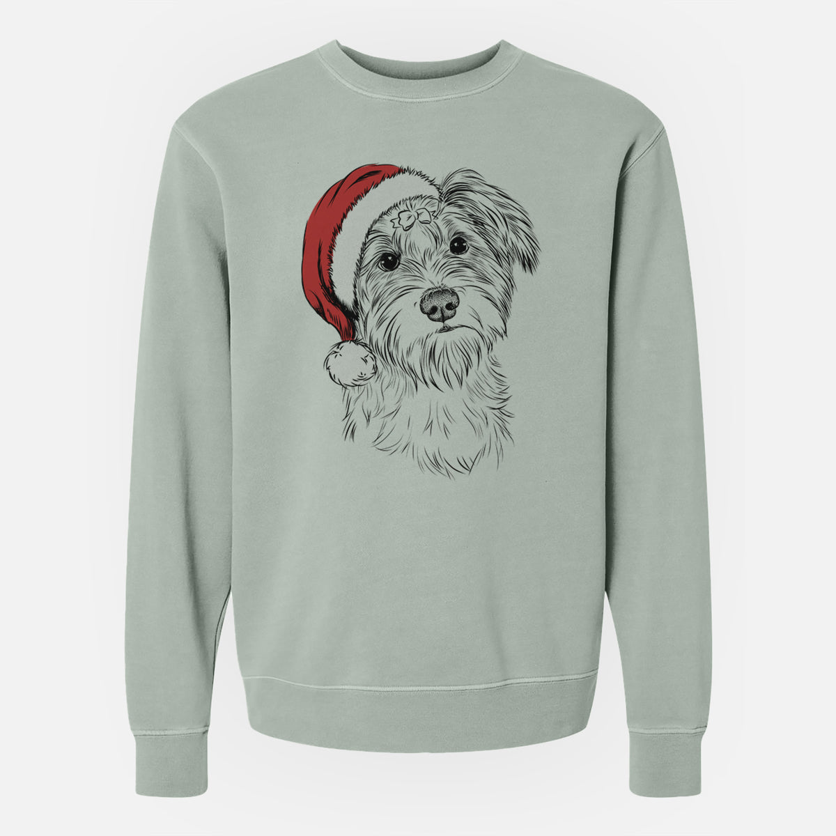 Santa Birdee the Schnauzer Mix - Unisex Pigment Dyed Crew Sweatshirt