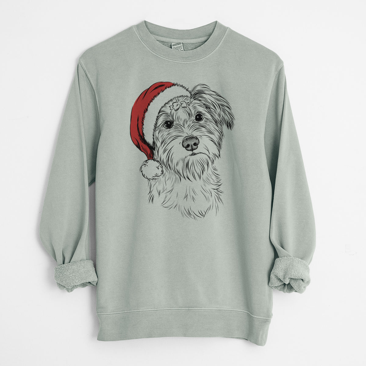 Santa Birdee the Schnauzer Mix - Unisex Pigment Dyed Crew Sweatshirt