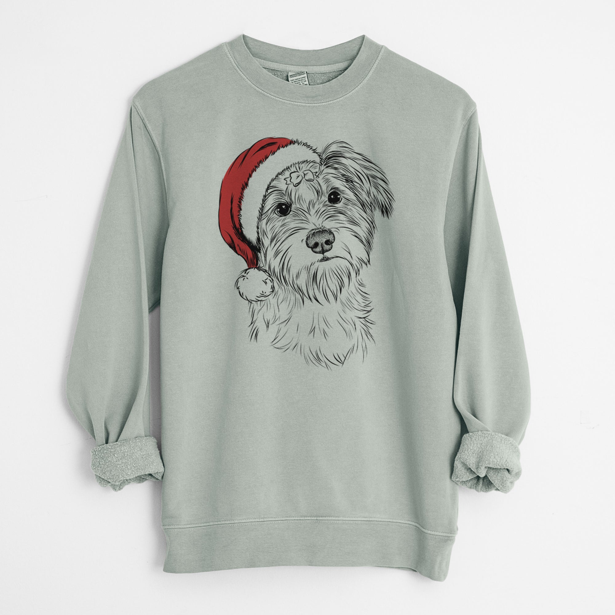 Santa Birdee the Schnauzer Mix - Unisex Pigment Dyed Crew Sweatshirt