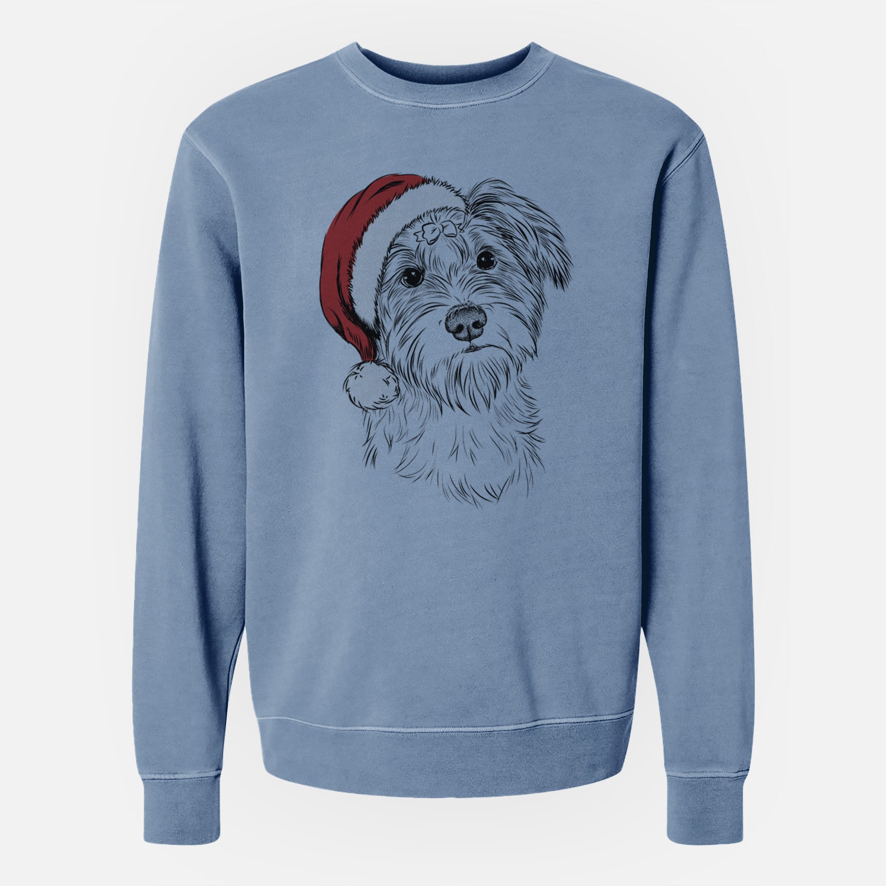 Santa Birdee the Schnauzer Mix - Unisex Pigment Dyed Crew Sweatshirt
