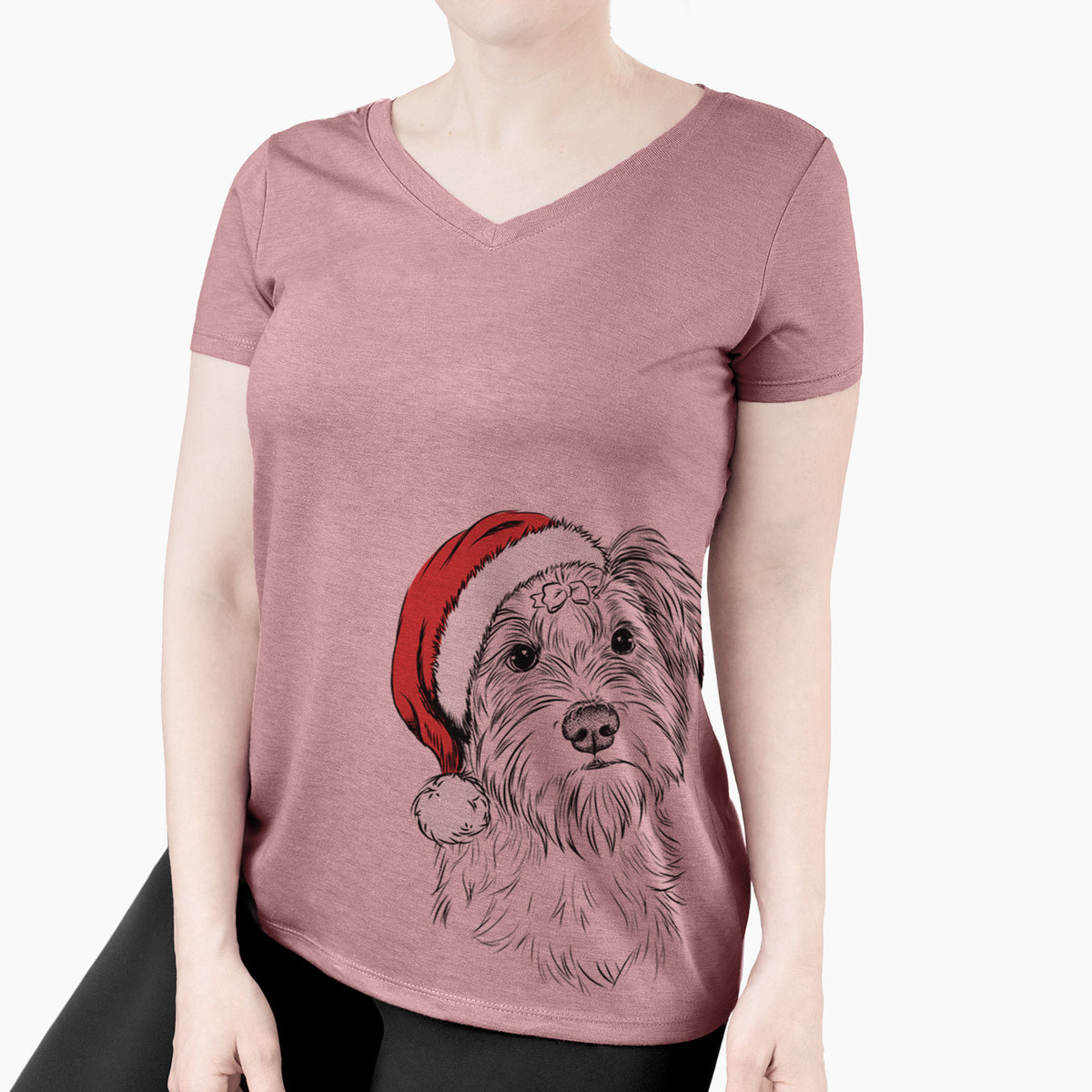 Santa Birdee the Schnauzer Mix - Women's Perfect V-neck Shirt