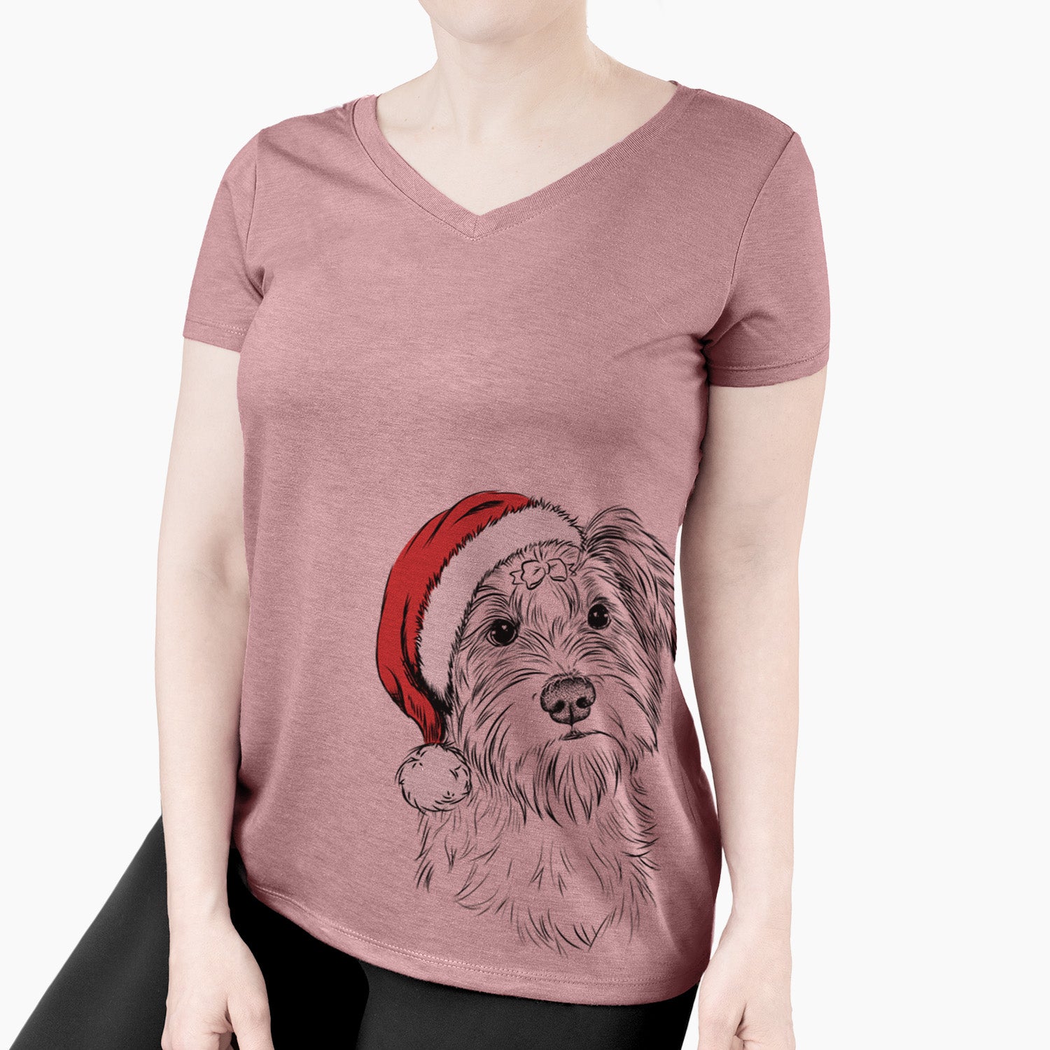 Santa Birdee the Schnauzer Mix - Women's Perfect V-neck Shirt