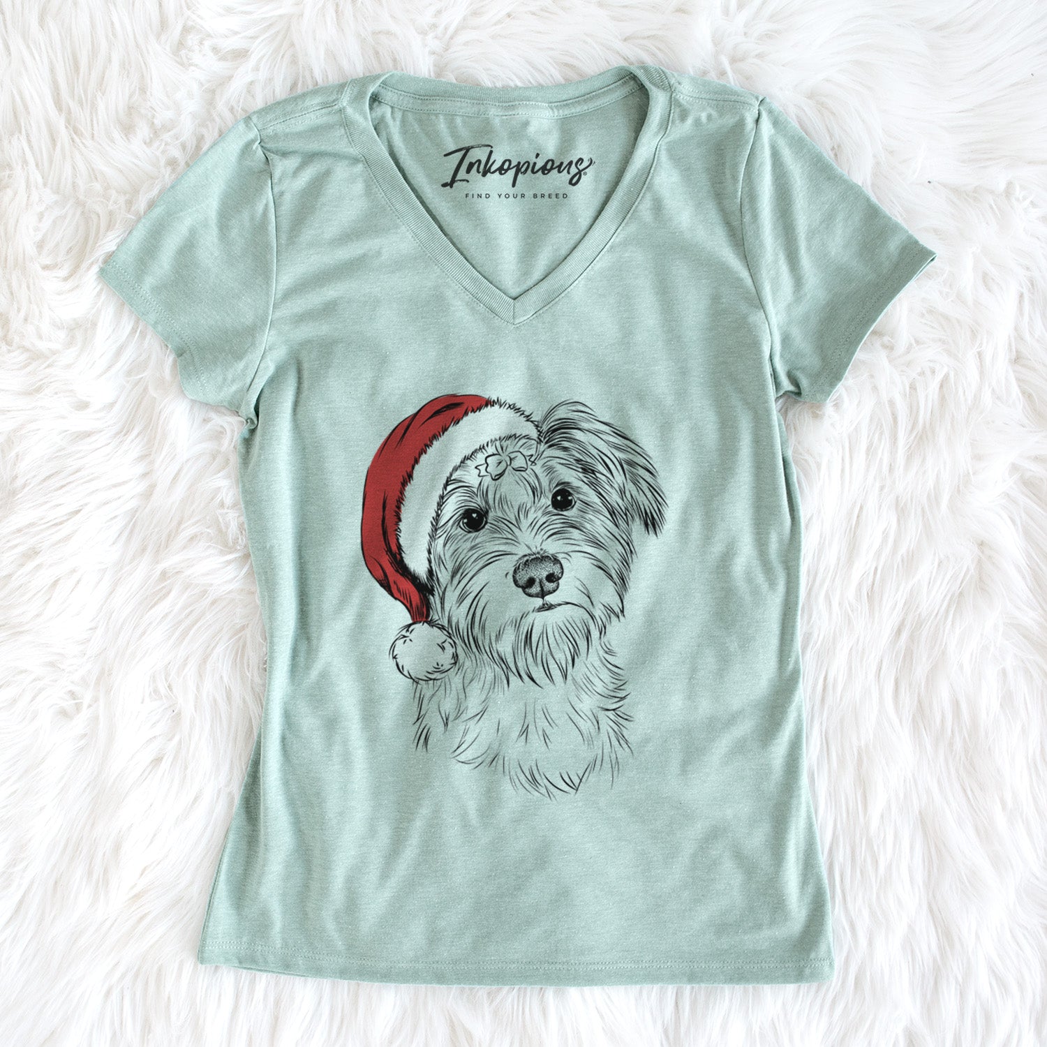 Santa Birdee the Schnauzer Mix - Women's Perfect V-neck Shirt