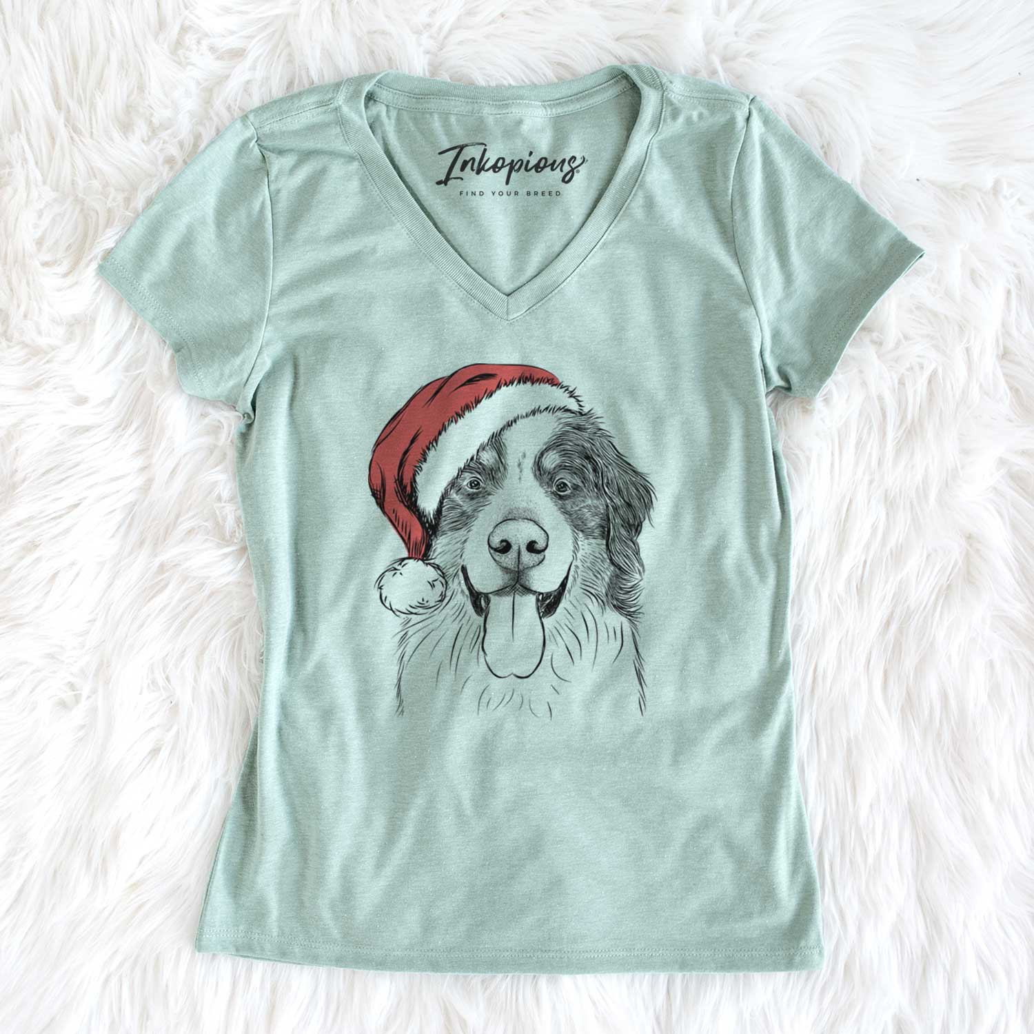 Santa Blaze the Bernese Mountain Dog - Women's V-neck Shirt