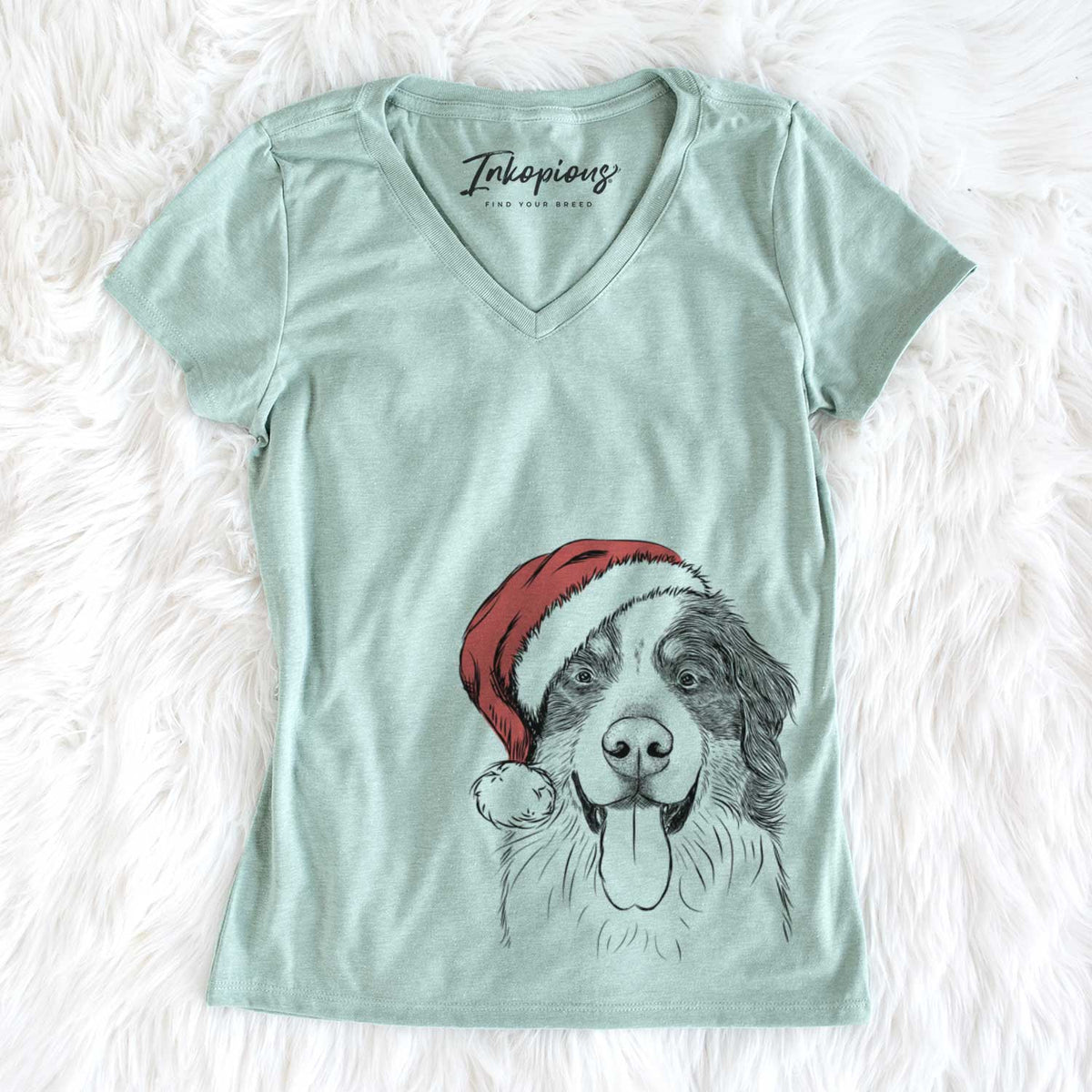 Santa Blaze the Bernese Mountain Dog - Women&#39;s V-neck Shirt