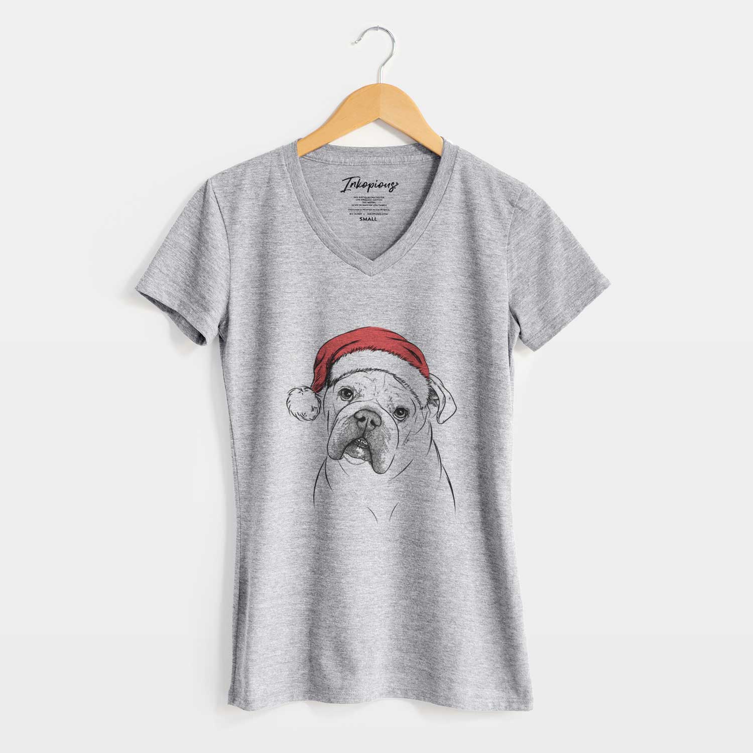 Santa Blossom the English Bulldog - Women's V-neck Shirt