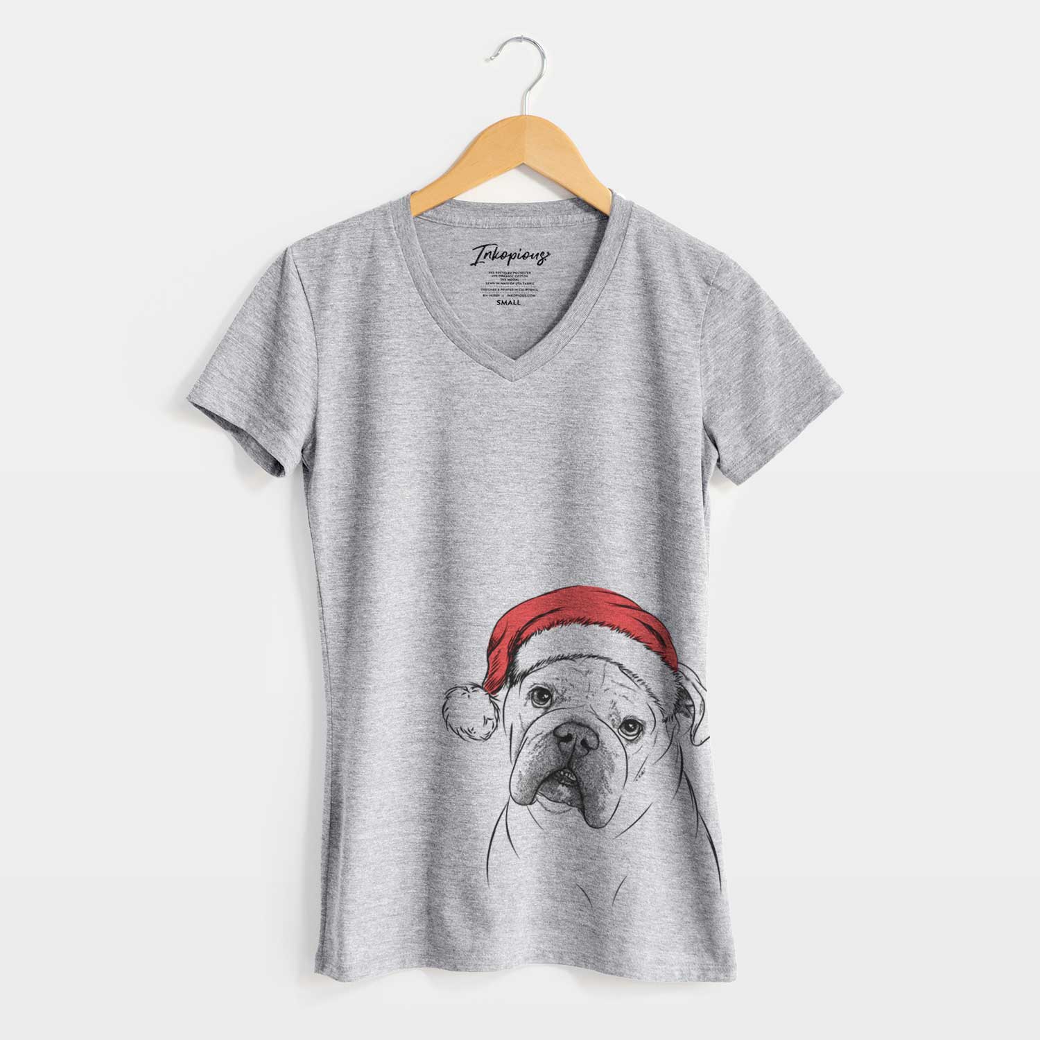 Santa Blossom the English Bulldog - Women's V-neck Shirt