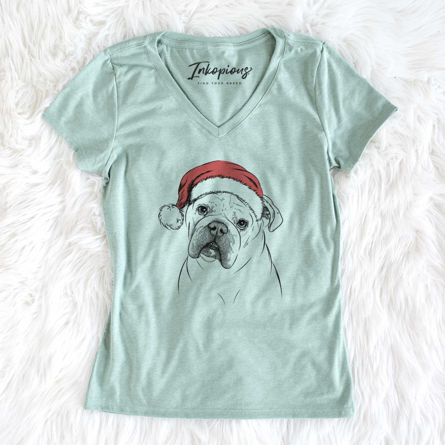 Santa Blossom the English Bulldog - Women's V-neck Shirt