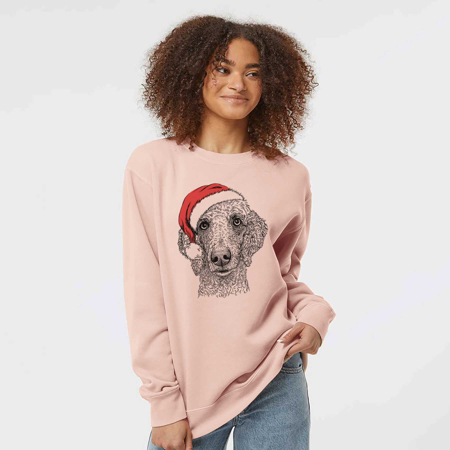 Santa Blossom the Poodle - Unisex Pigment Dyed Crew Sweatshirt