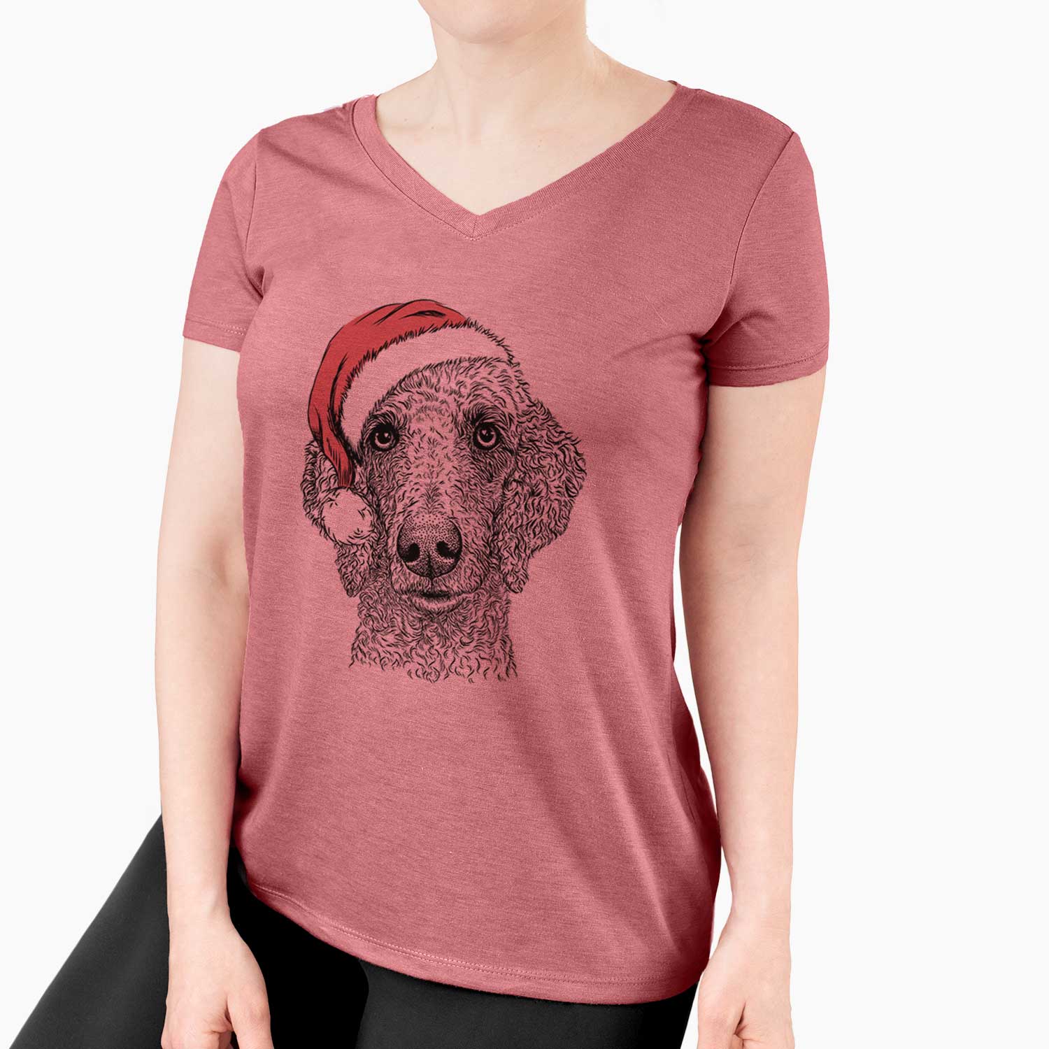 Santa Blossom the Poodle - Women's V-neck Shirt