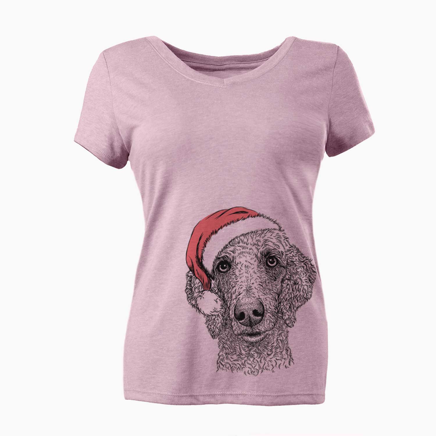 Santa Blossom the Poodle - Women's V-neck Shirt