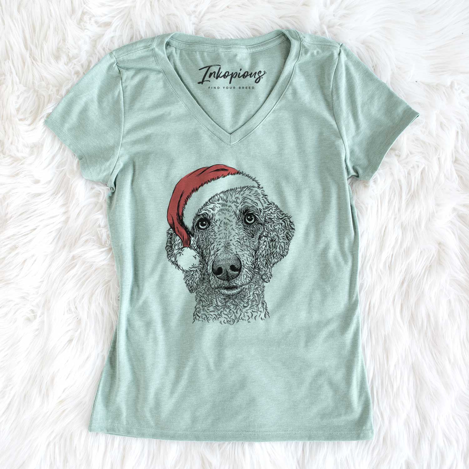 Santa Blossom the Poodle - Women's V-neck Shirt