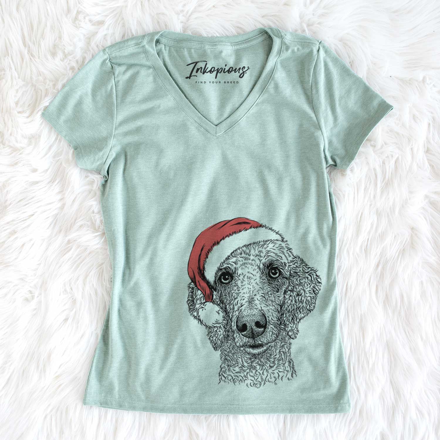 Santa Blossom the Poodle - Women's V-neck Shirt