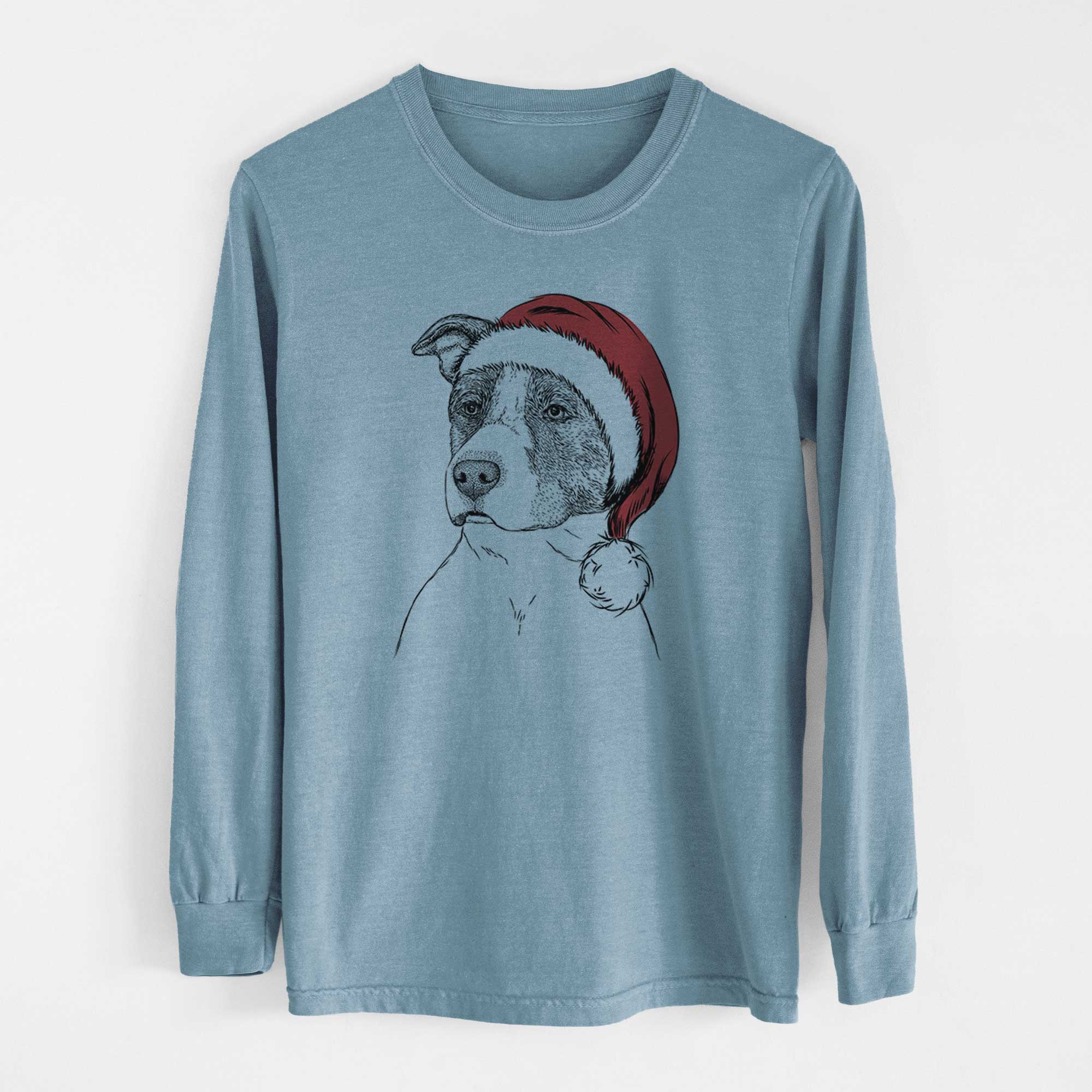 Santa Blu the Pitbull - Heavyweight 100% Cotton Long Sleeve