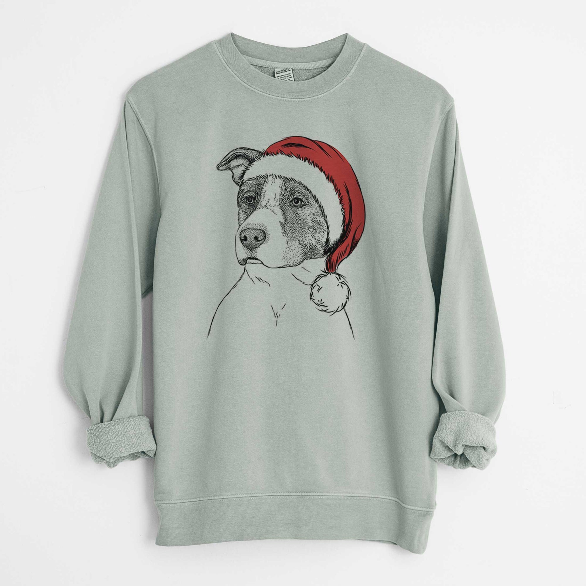 Santa Blu the Pitbull - Unisex Pigment Dyed Crew Sweatshirt