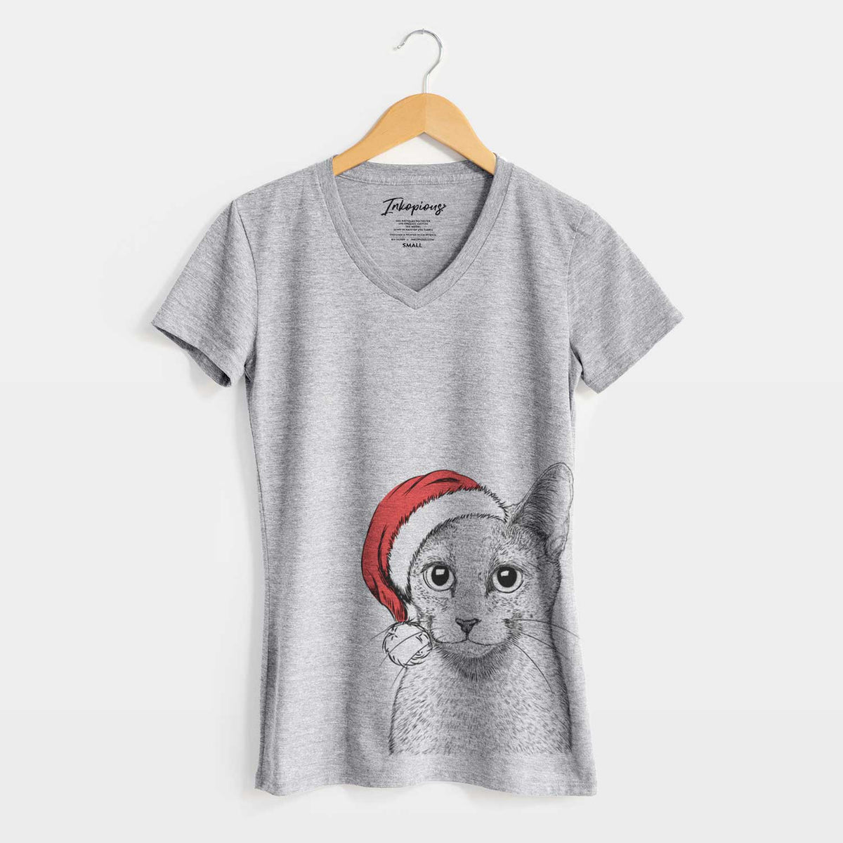 Santa Blue the Russsian Blue Cat - Women's V-neck Shirt