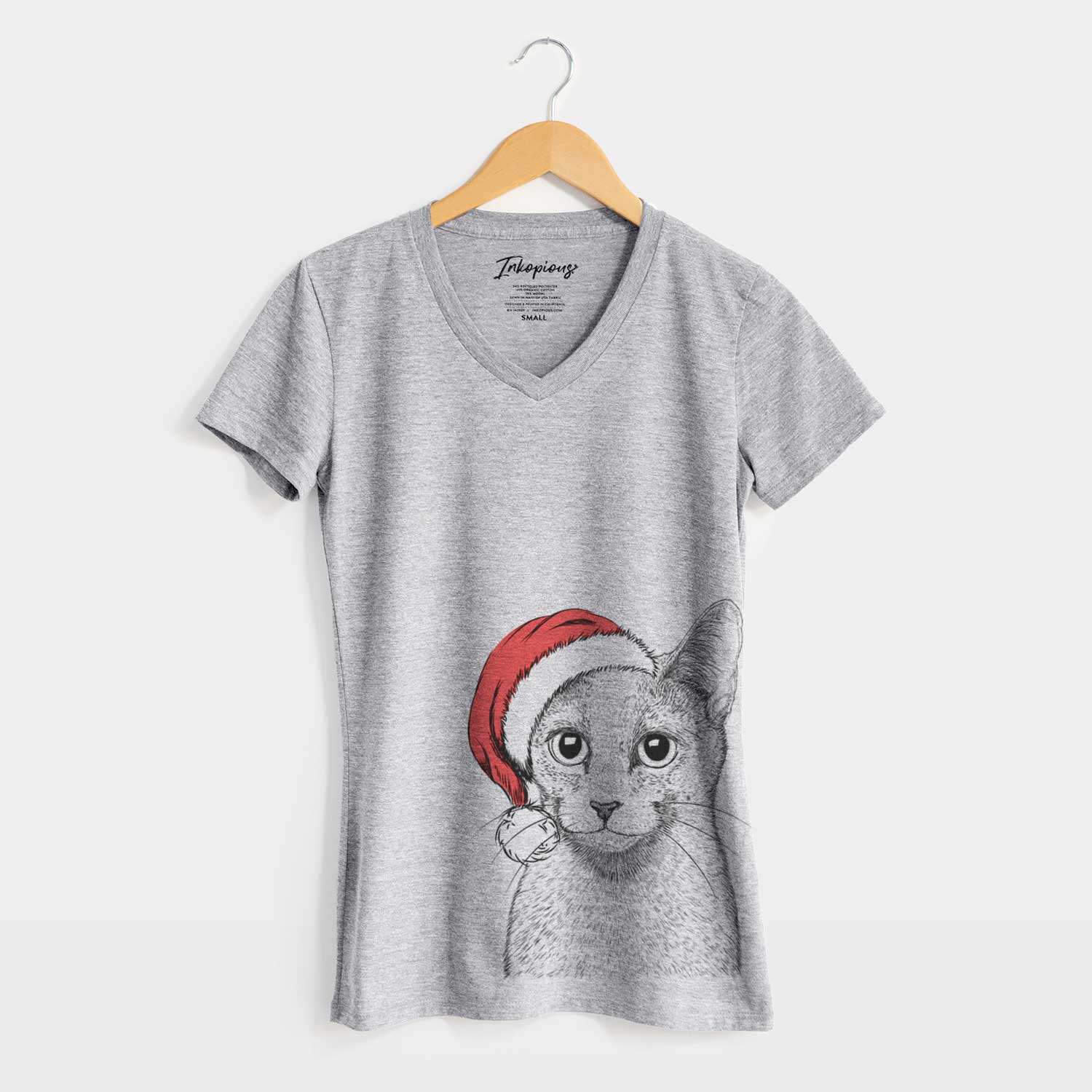 Santa Blue the Russsian Blue Cat - Women's V-neck Shirt