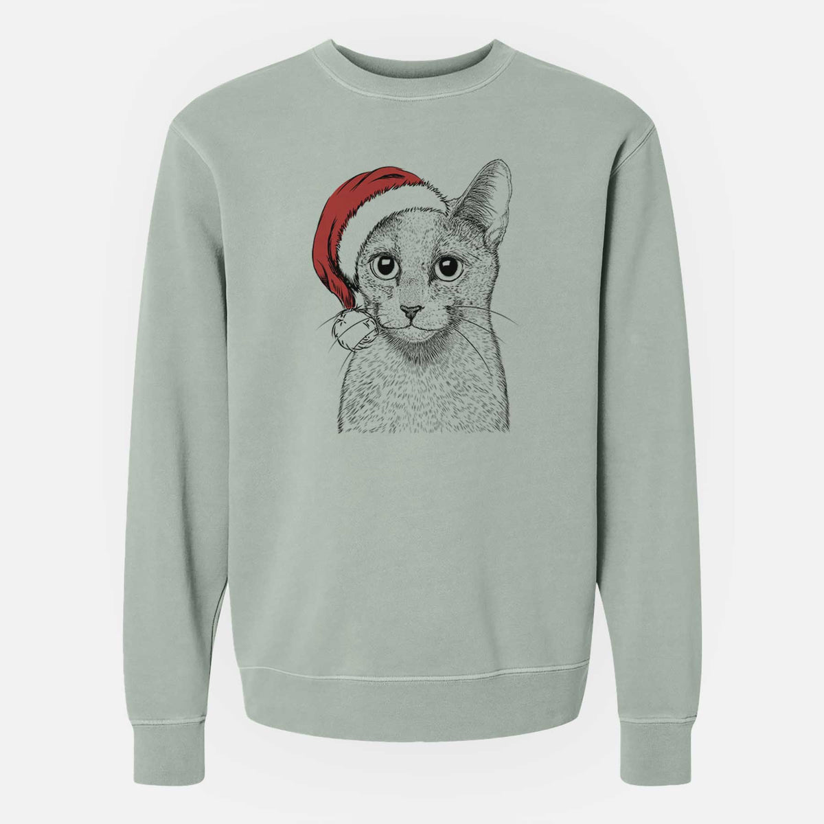 Santa Blue the Russsian Blue Cat - Unisex Pigment Dyed Crew Sweatshirt