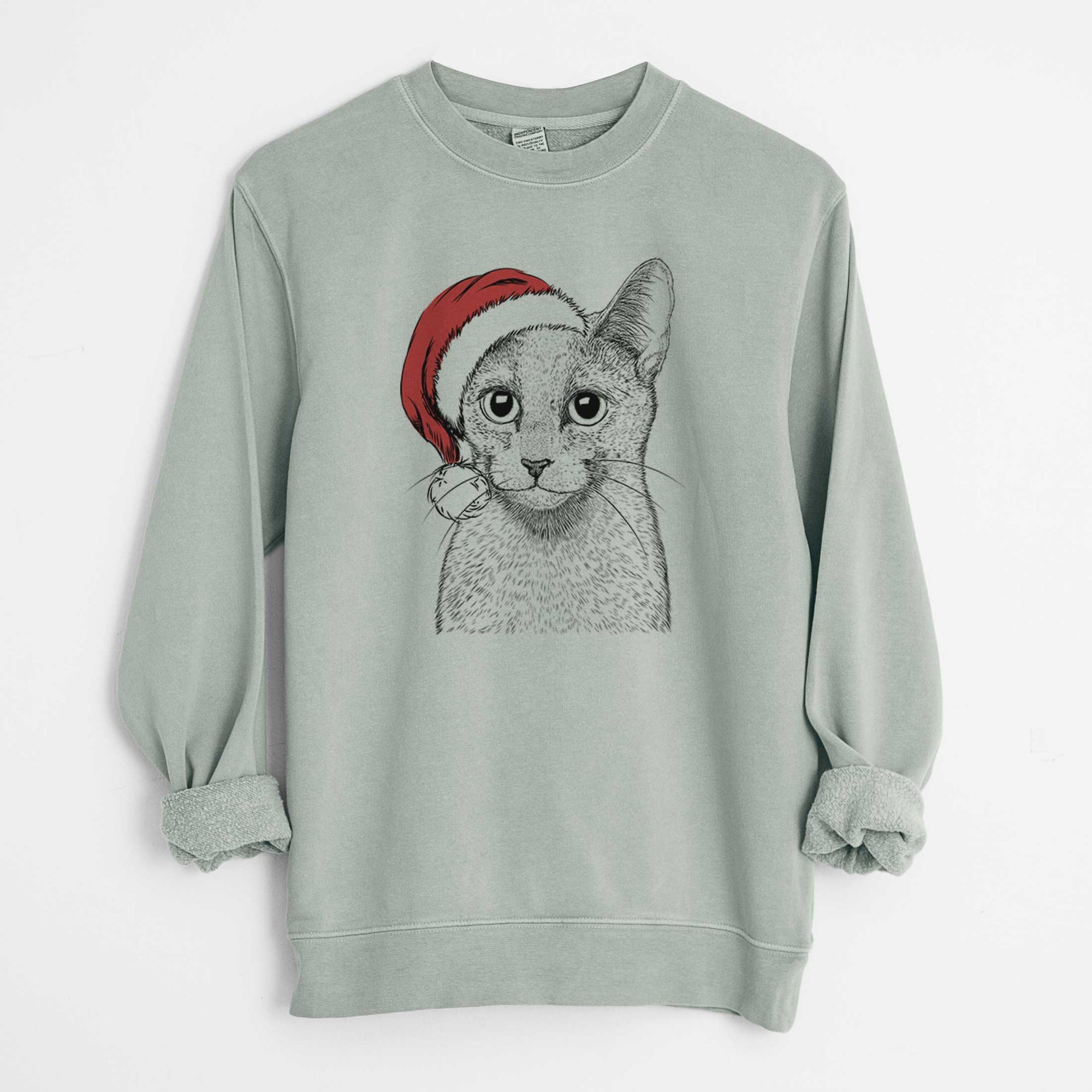 Santa Blue the Russsian Blue Cat - Unisex Pigment Dyed Crew Sweatshirt