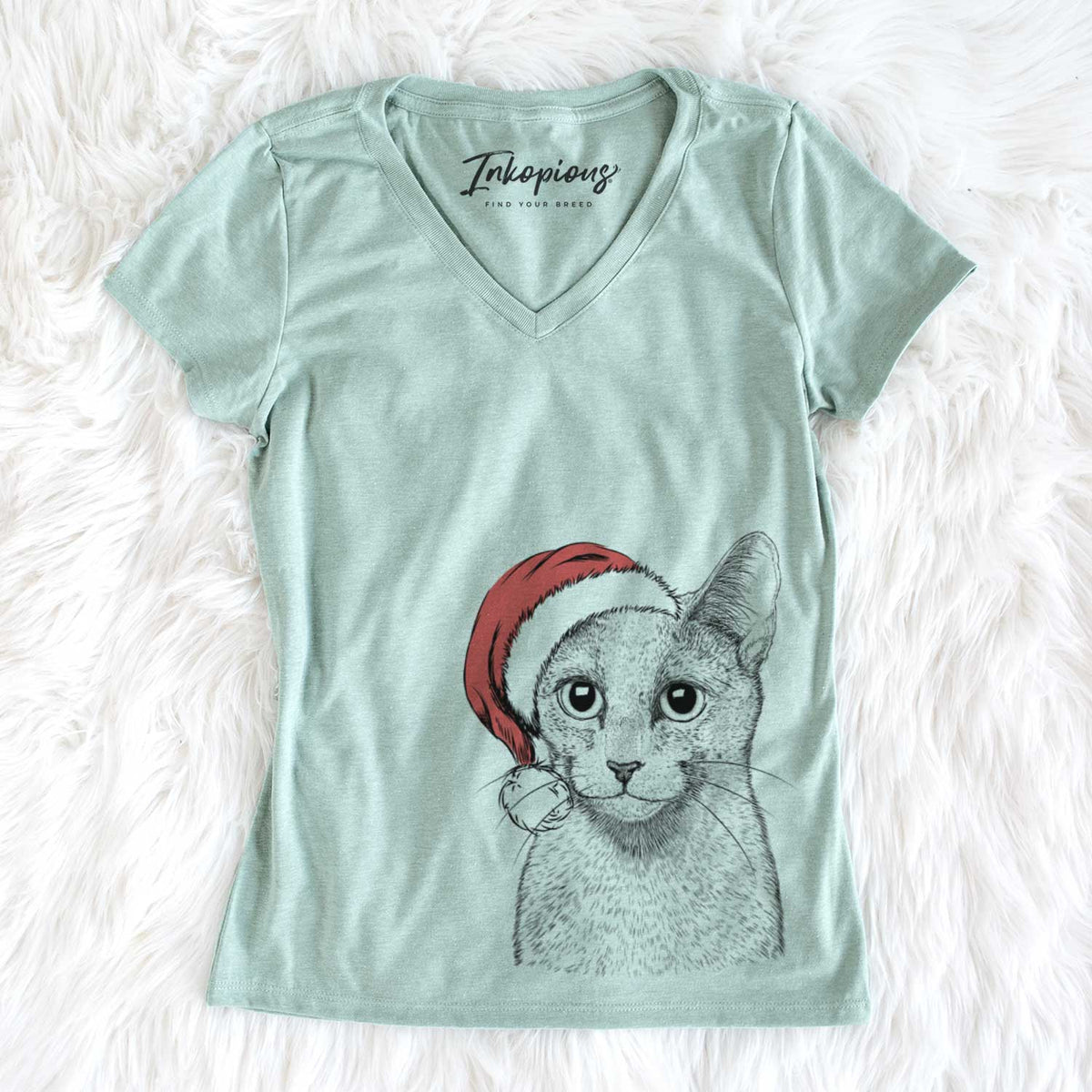 Santa Blue the Russsian Blue Cat - Women&#39;s V-neck Shirt