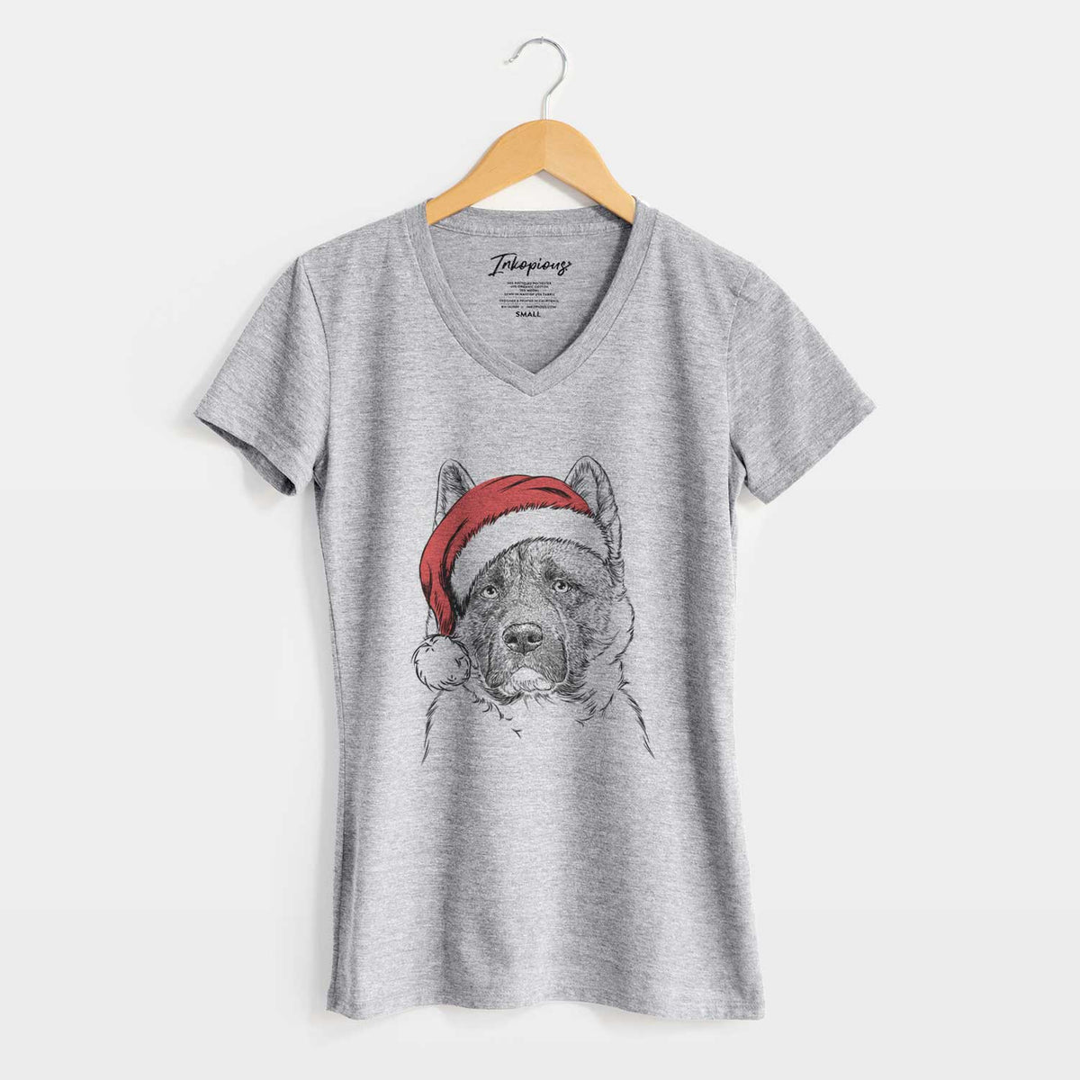 Santa Bo the American Akita - Women's V-neck Shirt