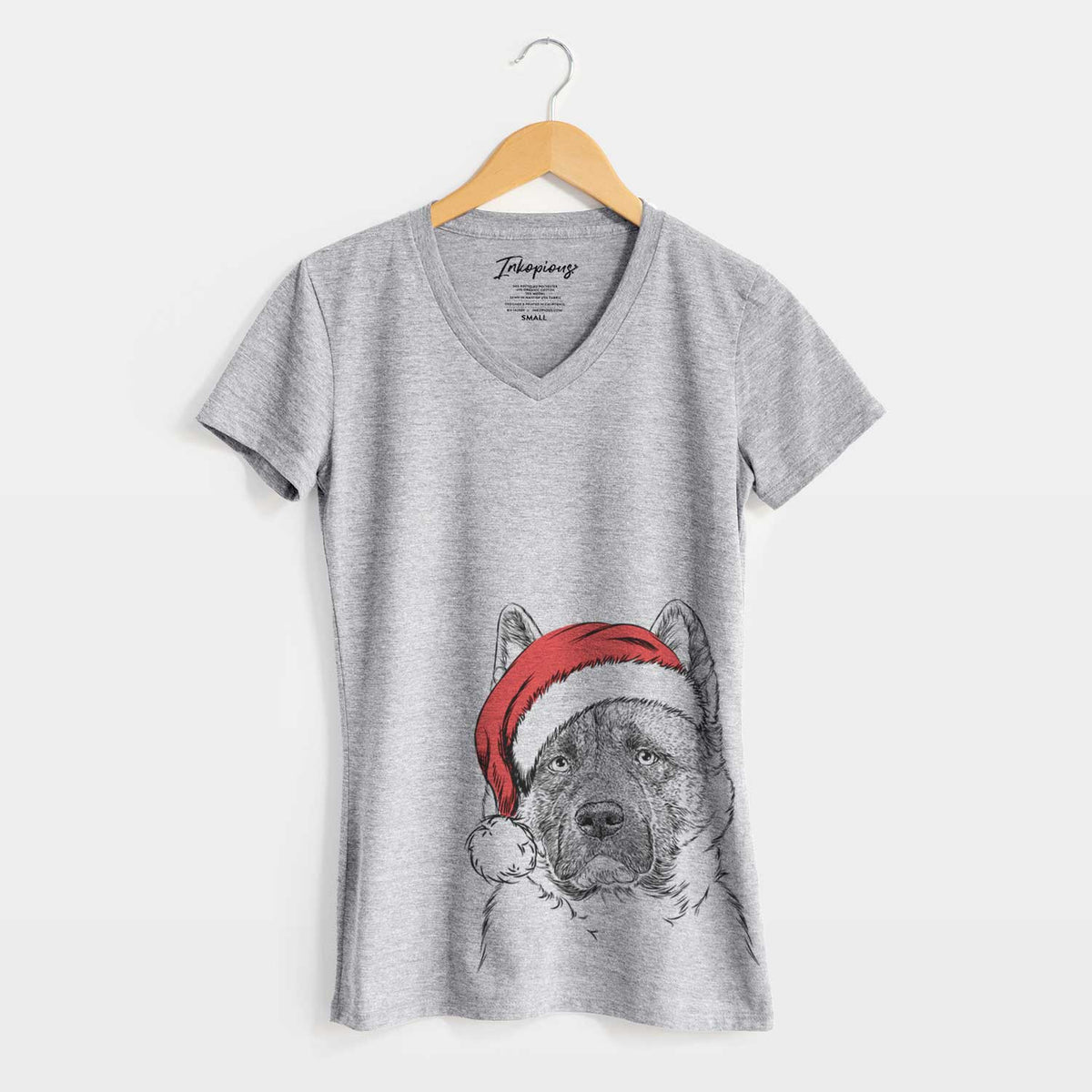 Santa Bo the American Akita - Women's V-neck Shirt