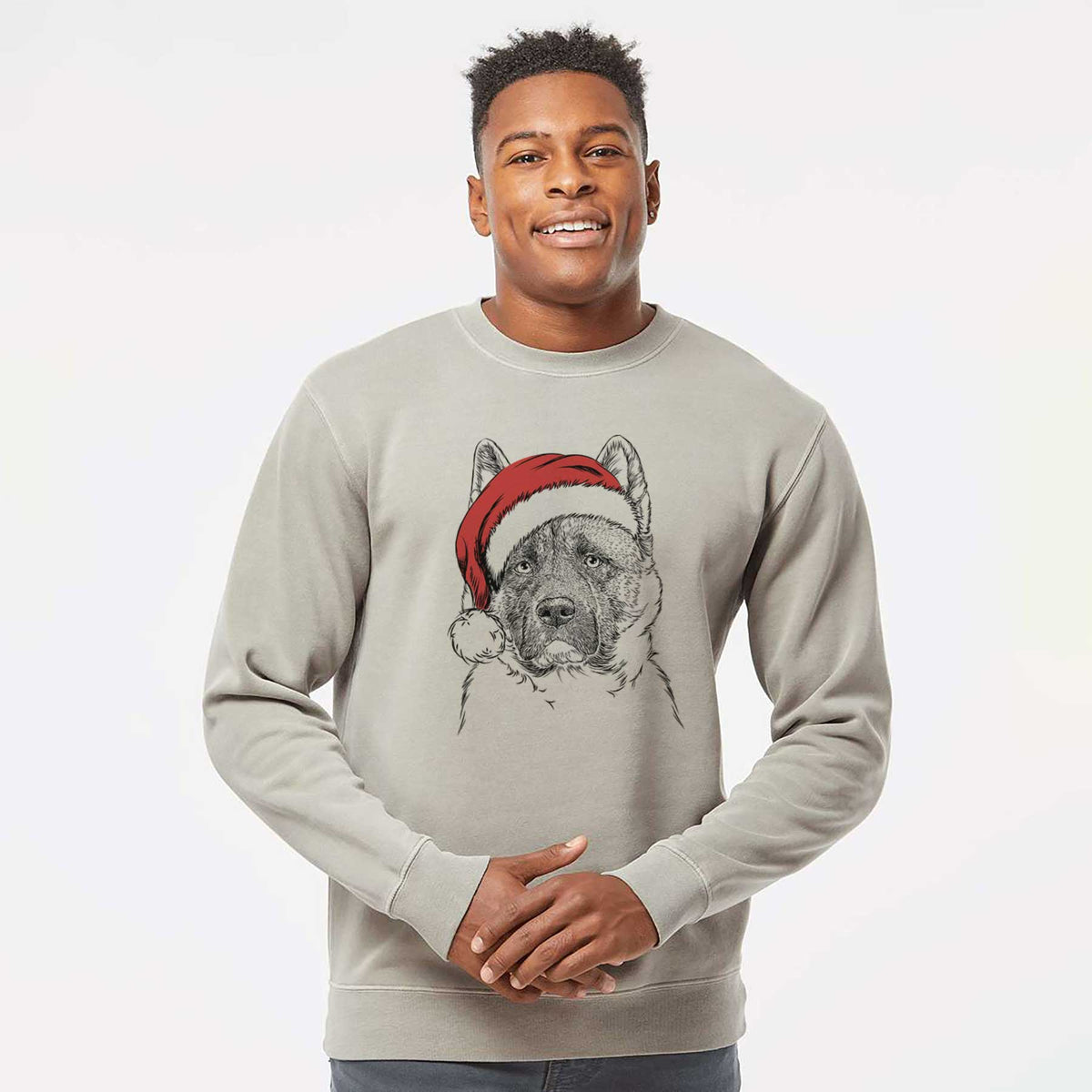 Santa Bo the American Akita - Unisex Pigment Dyed Crew Sweatshirt