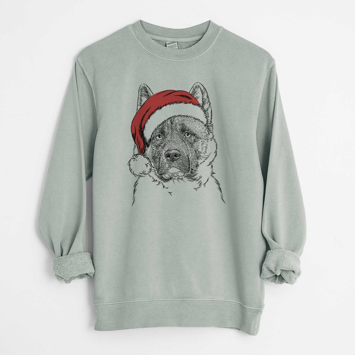 Santa Bo the American Akita - Unisex Pigment Dyed Crew Sweatshirt