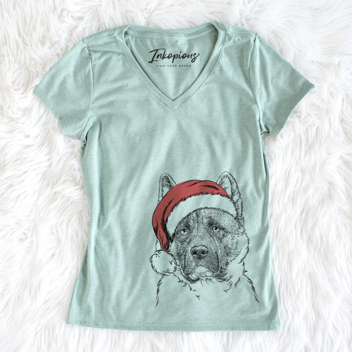 Santa Bo the American Akita - Women's V-neck Shirt