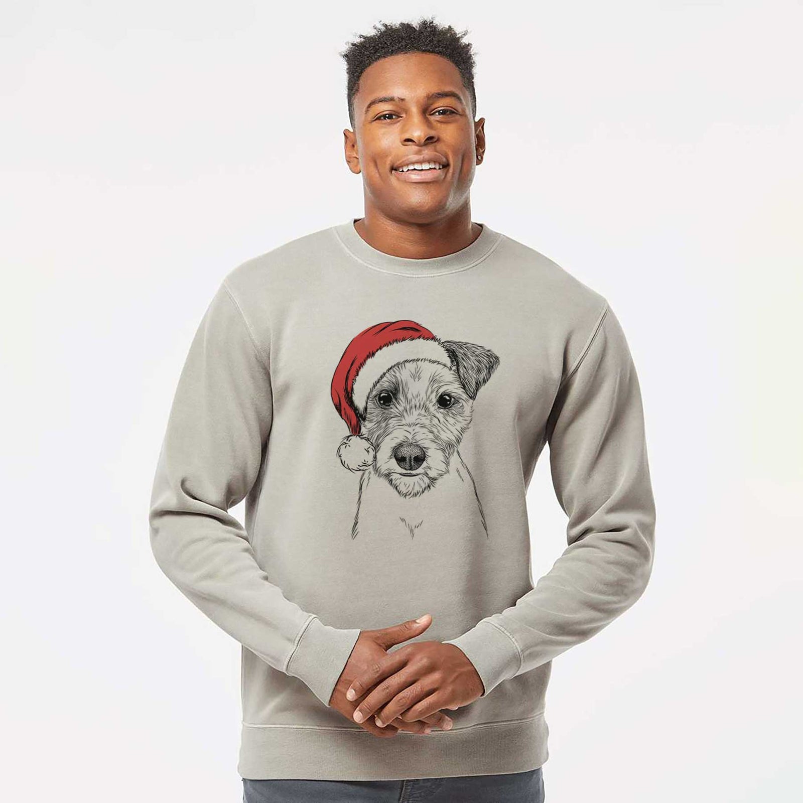 Santa Bogart the Parson Russell Terrier - Unisex Pigment Dyed Crew Sweatshirt