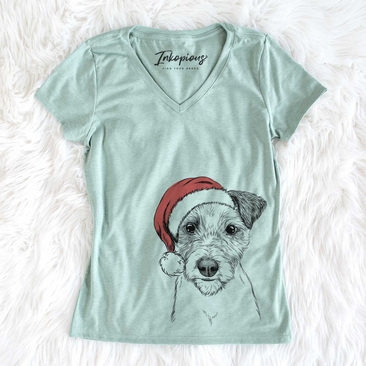 Santa Bogart the Parson Russell Terrier - Women&#39;s V-neck Shirt