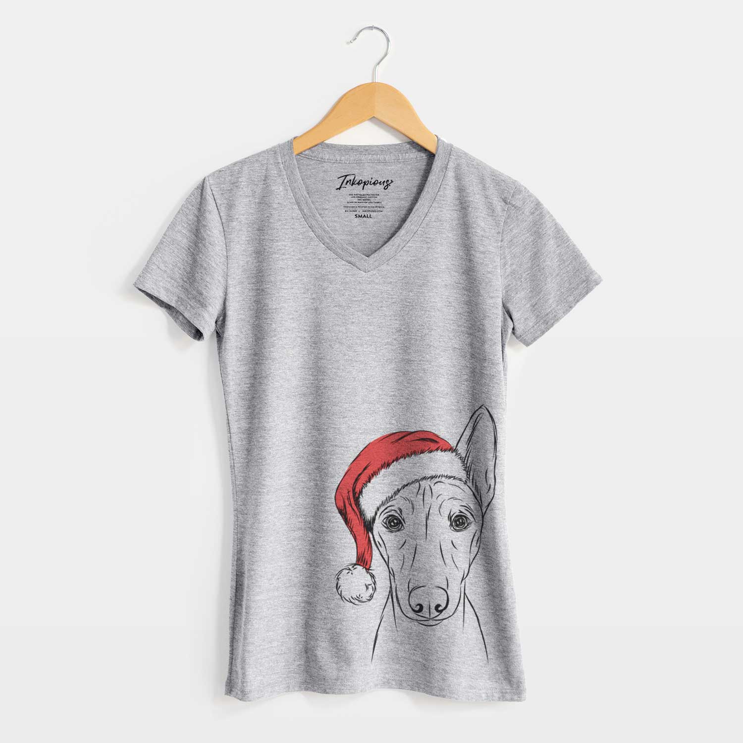 Santa Bonsai the Basenji - Women's V-neck Shirt