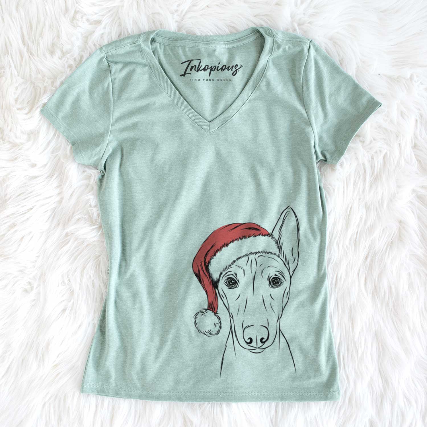 Santa Bonsai the Basenji - Women's V-neck Shirt