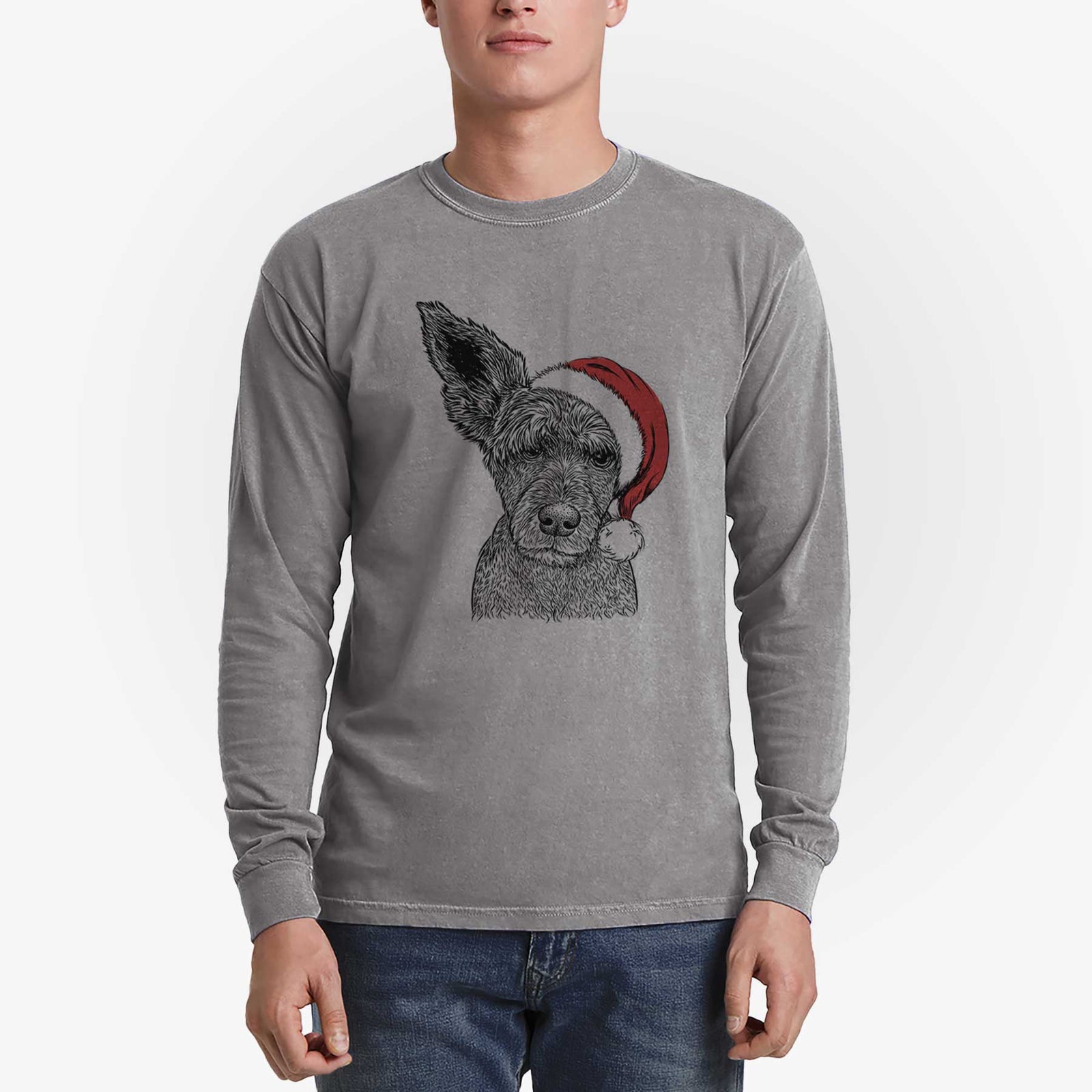 Santa Boodles the Schnauzer Mix - Heavyweight 100% Cotton Long Sleeve