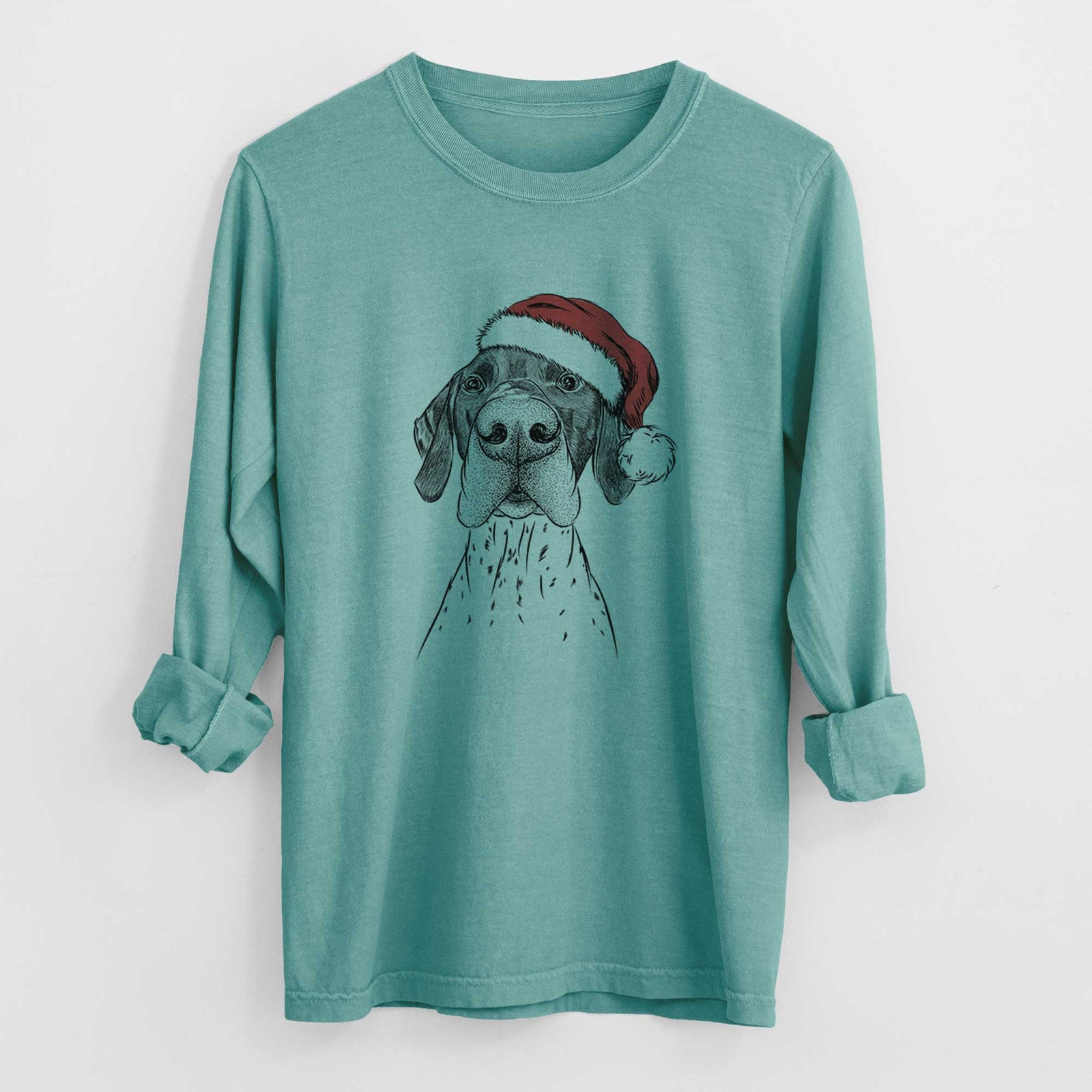 Santa Booze the German Shorthaired Pointer - Heavyweight 100% Cotton Long Sleeve