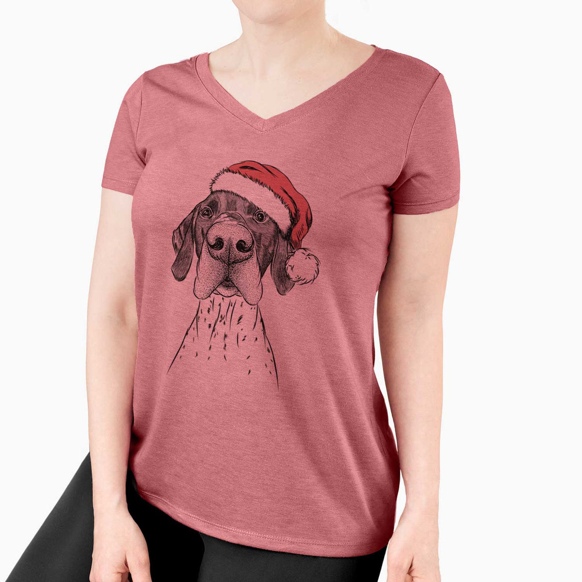 Santa Booze the German Shorthaired Pointer - Women's V-neck Shirt