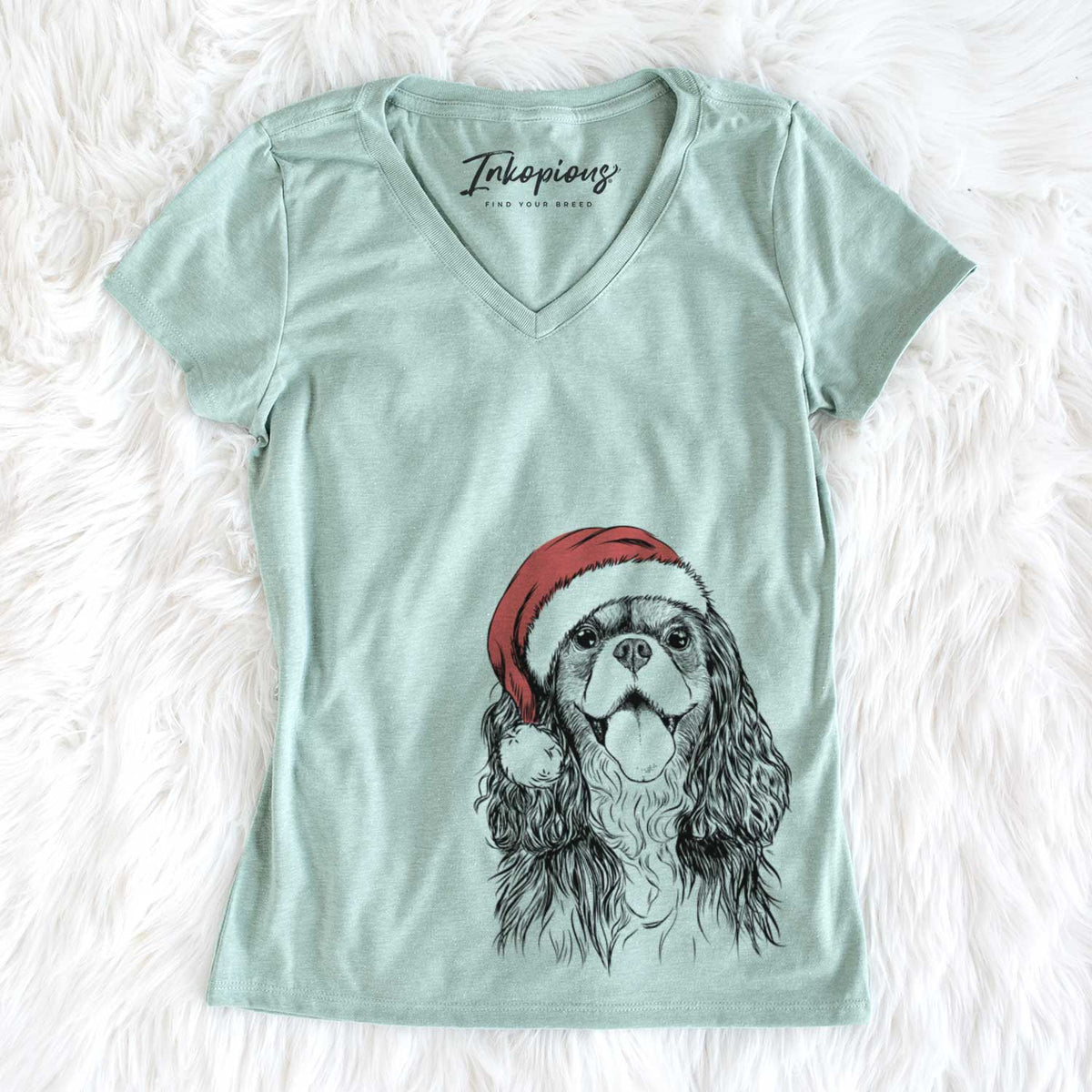 Santa Brandy the Cavalier King Charles Spaniel - Women&#39;s V-neck Shirt