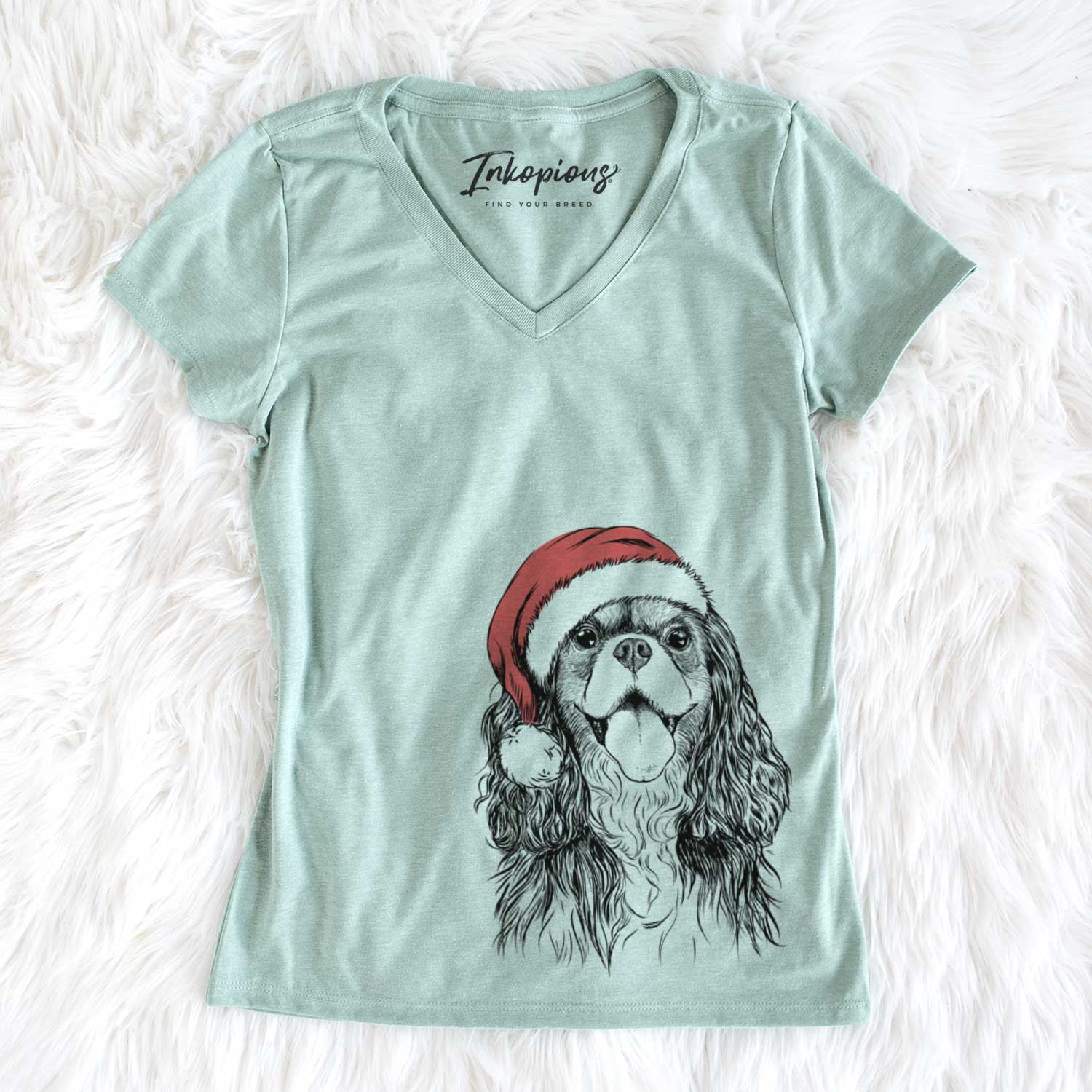 Santa Brandy the Cavalier King Charles Spaniel - Women's V-neck Shirt