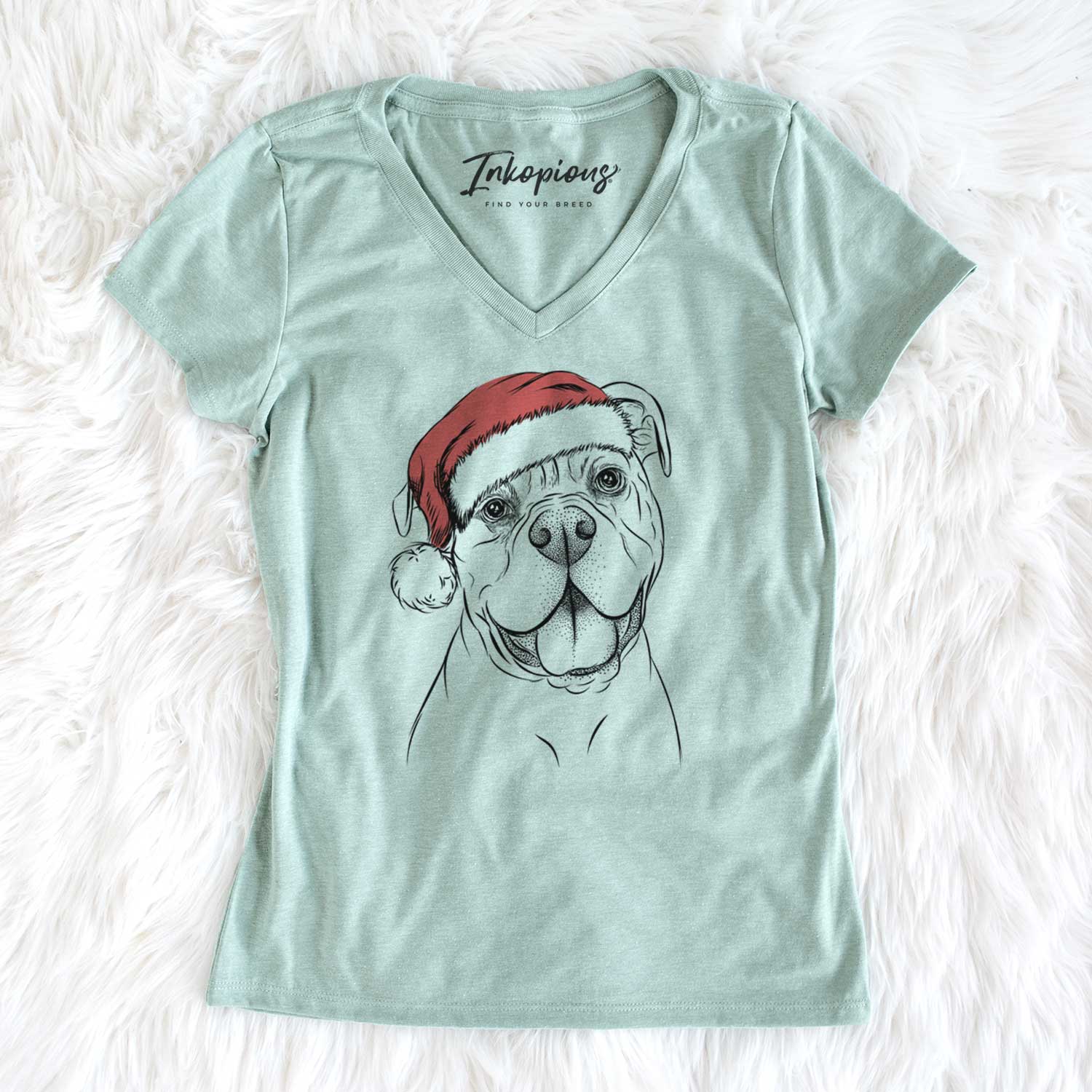 Santa Bravo the Bulldog Mix - Women's V-neck Shirt