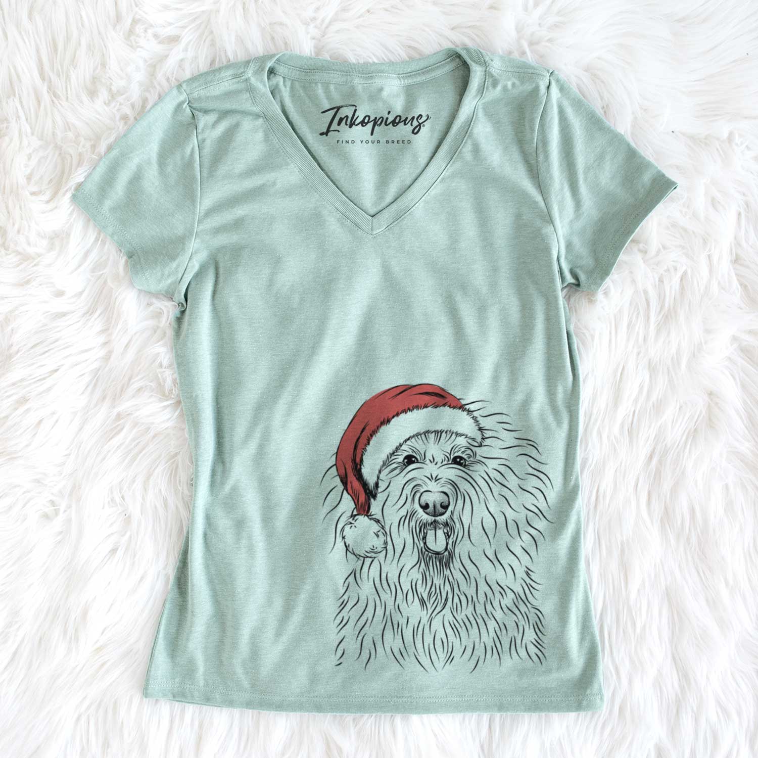 Santa Brody the Old English Sheepdog - Women's V-neck Shirt
