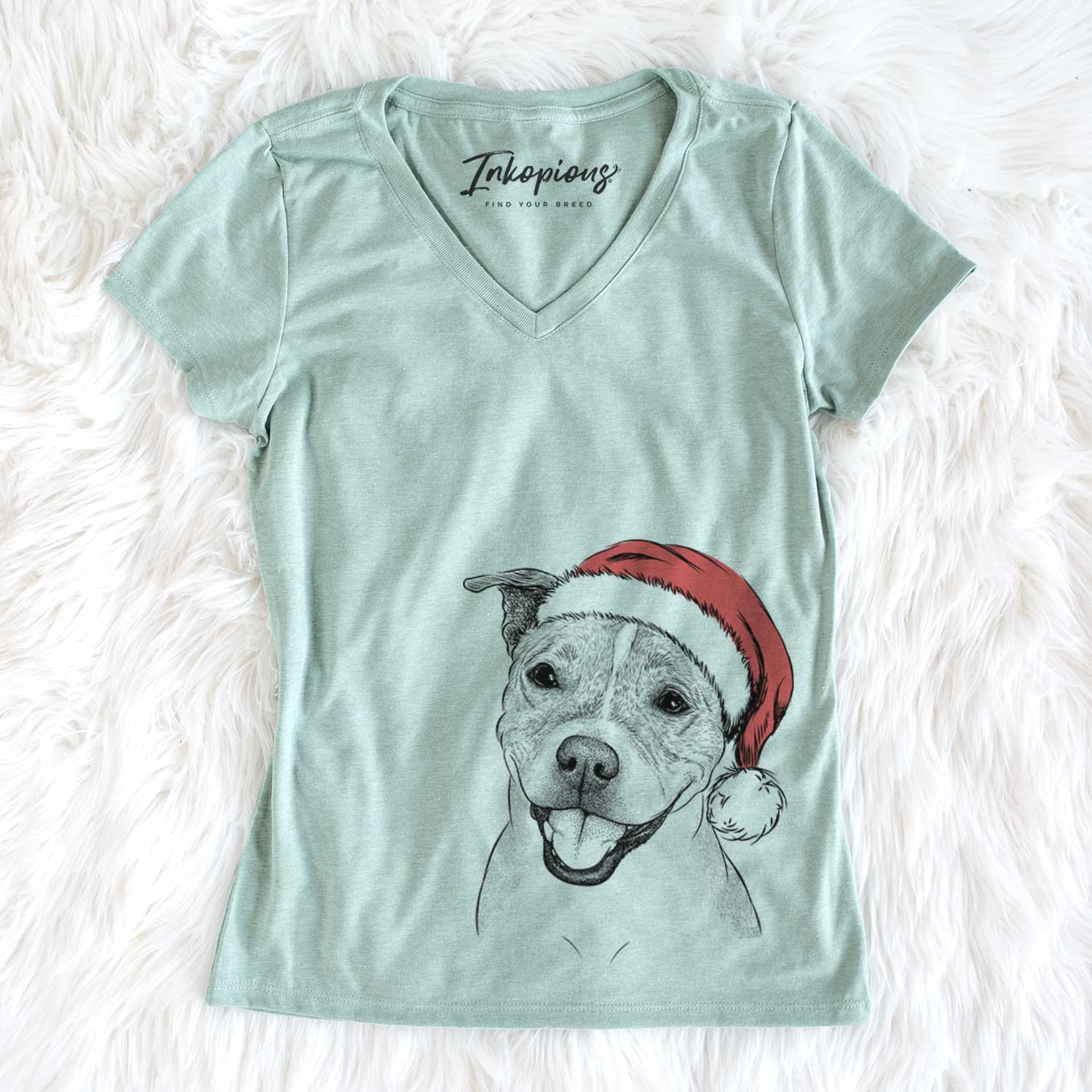 Santa BrookLyn the Staffordshire Bull Terrier - Women's V-neck Shirt