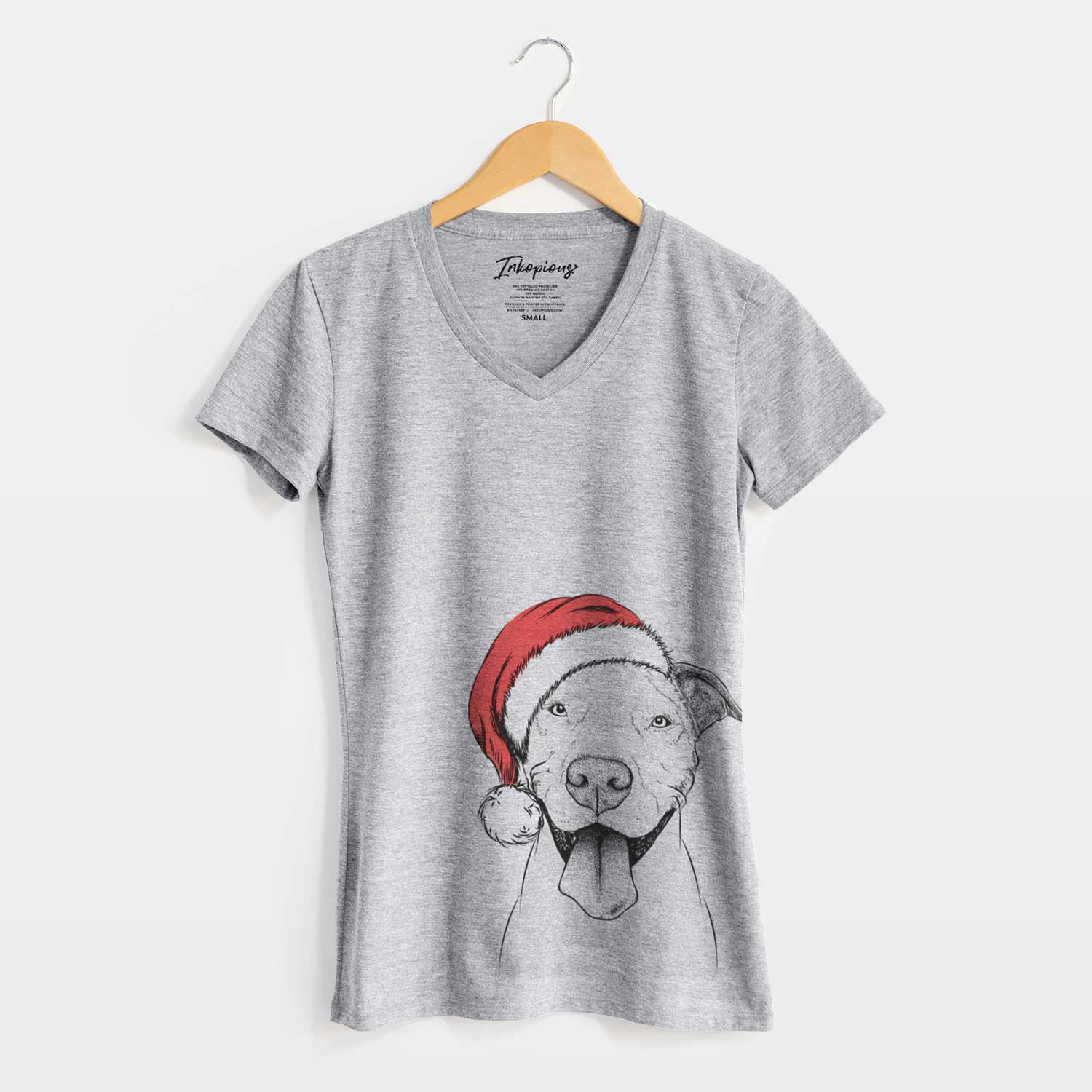 Santa Bruce the American Staffordshire Terrier - Women's V-neck Shirt