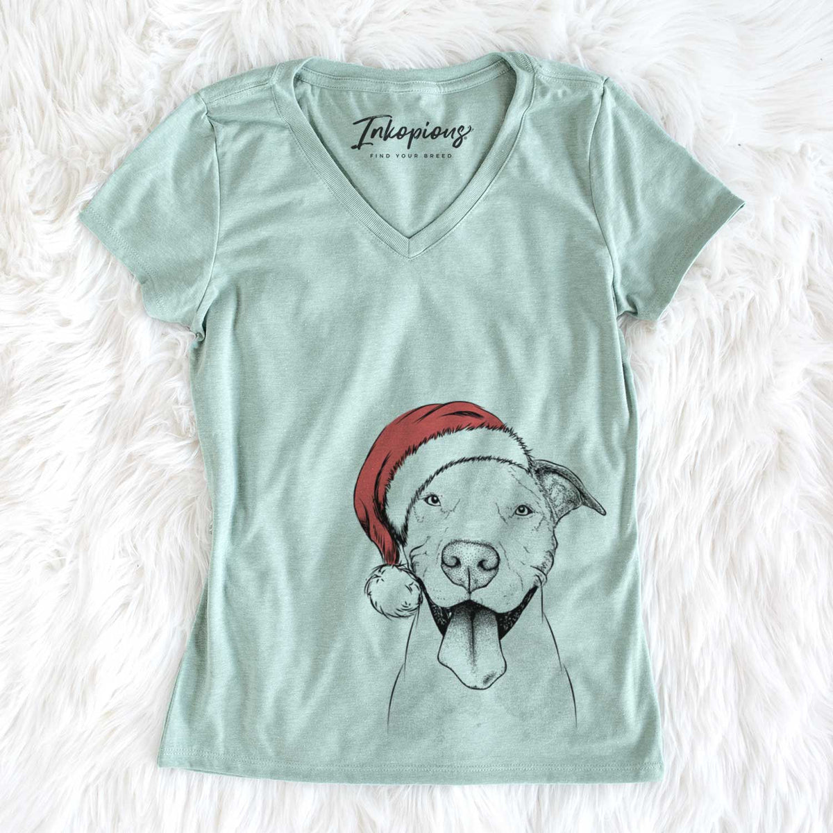 Santa Bruce the American Staffordshire Terrier - Women&#39;s V-neck Shirt