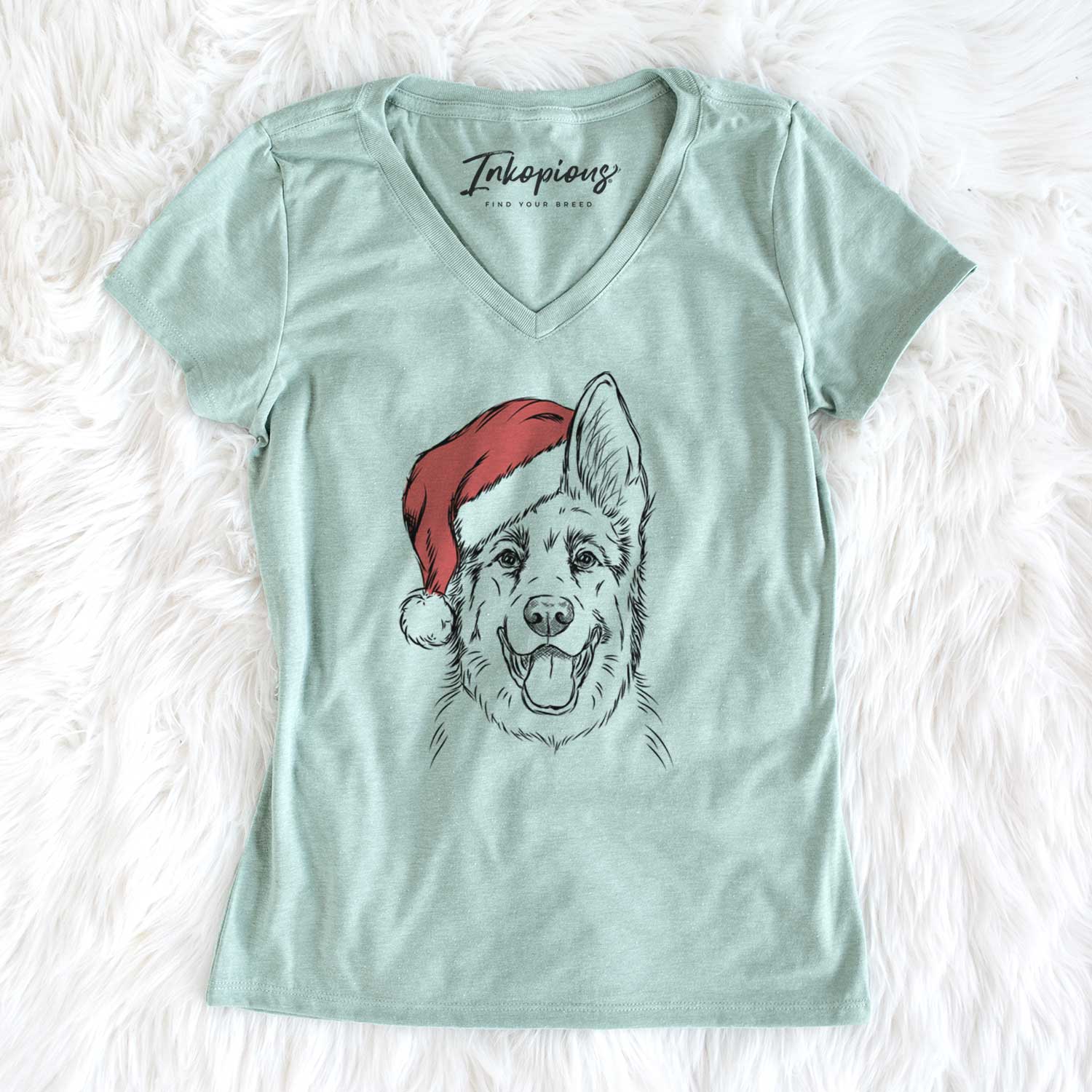 Santa Brutus the German Shepherd - Women's V-neck Shirt