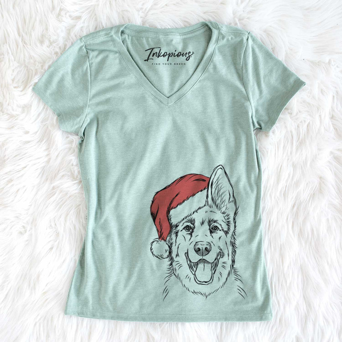 Santa Brutus the German Shepherd - Women&#39;s V-neck Shirt